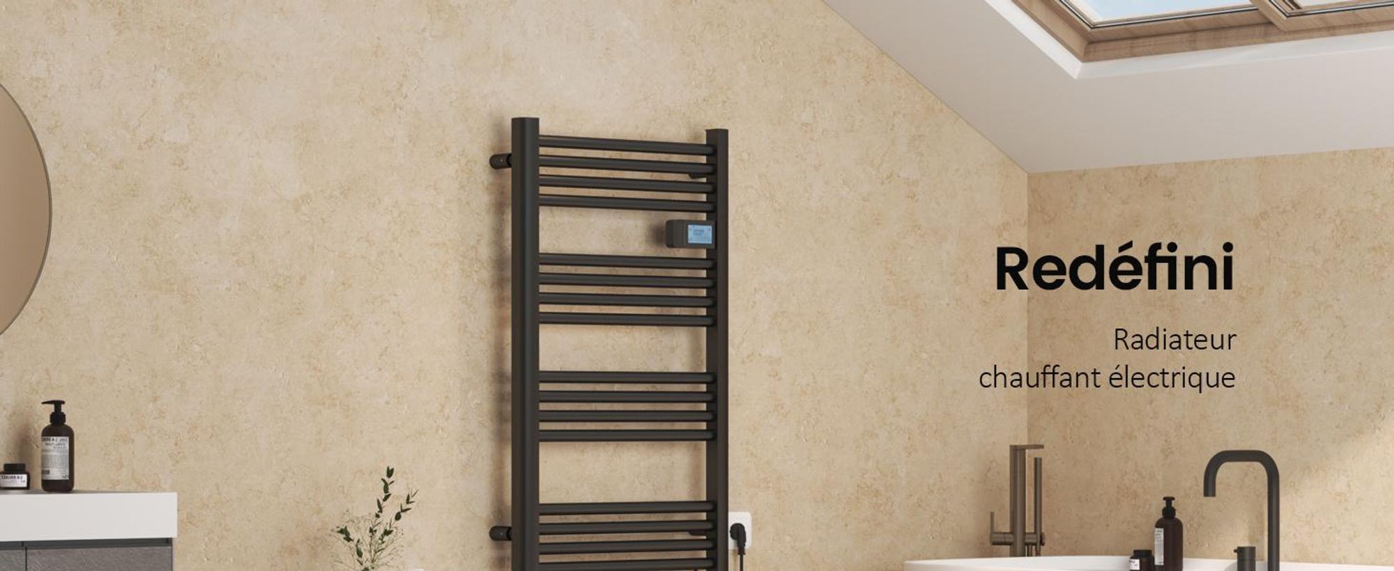 EMKE Sèche-serviettes électrique 1200x400 mm, 450W noir avec minuterie tactile et programmation hebdomadaire, radiateur de salle de bain