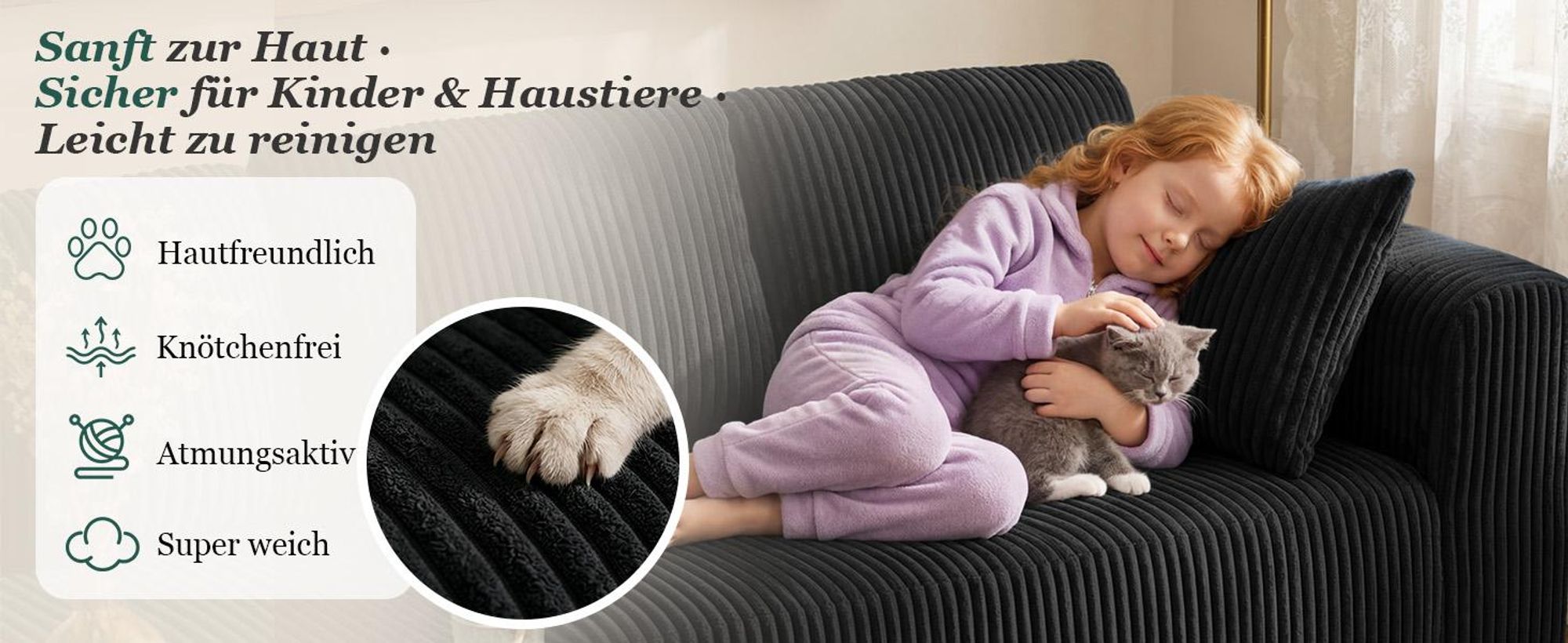 Sofa Ecksofa mit Schlaffunktion, Corduroy Modulares Boneless Couch mit Chaiselongue, L-Form Schlafsofa, Sektionssofas mit Kissen & Seitentaschen 243cm