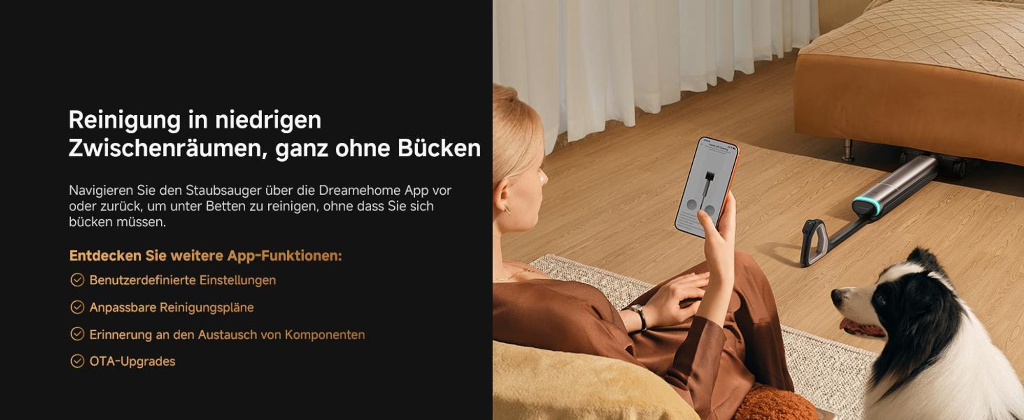 Dreame T16 Pro Steam Nass-und Trockensauger,30kPa Saugleistung Akku-Staubsauger,9,85cm ultraschlank,200℃ Dampf,90℃ Heißwasser,Selbstreinigend,LED,Gold