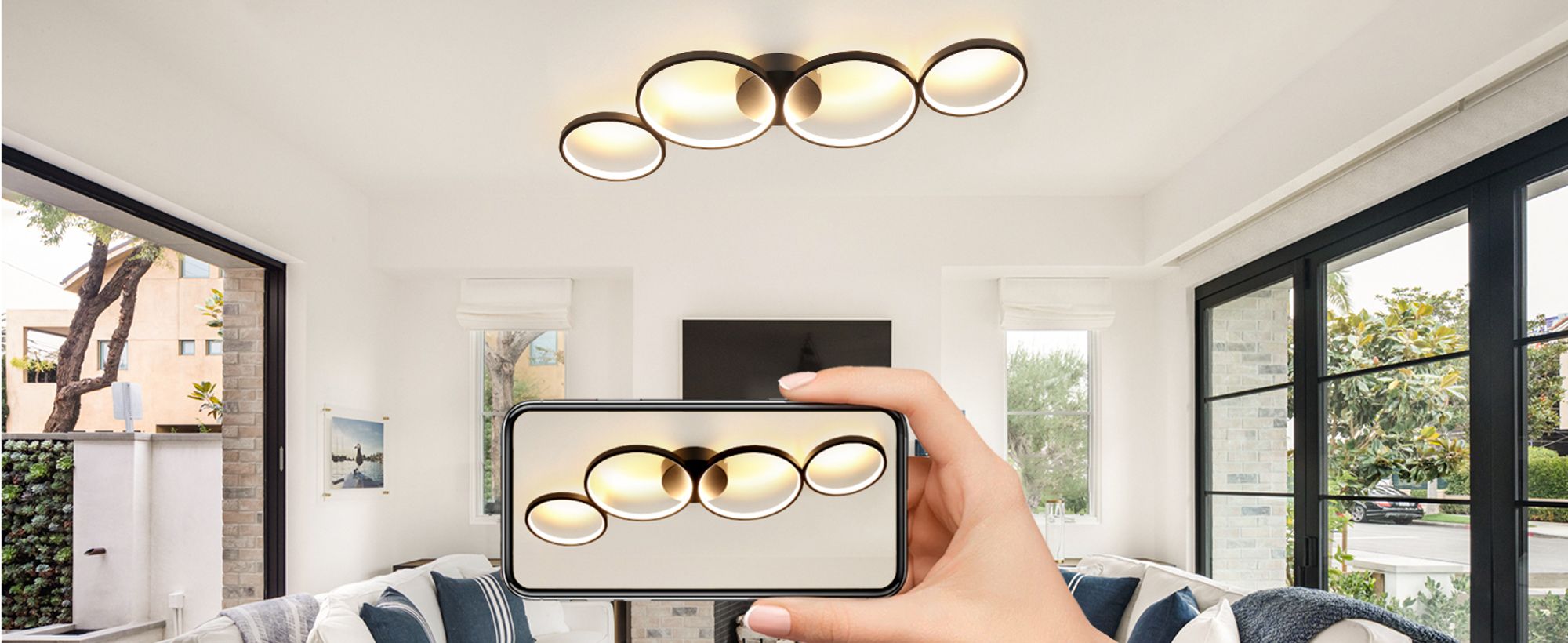 ZMH Deckenlampe LED Deckenleuchte Wohnzimmer Dimmbar Wohnzimmerlampe 100cm 4 Ringen Modern Schlafzimmerlampe 56W Schwarz Deckenbeleuchtung mit Fernbedienung Design für Schlafzimmer Büro Küche
