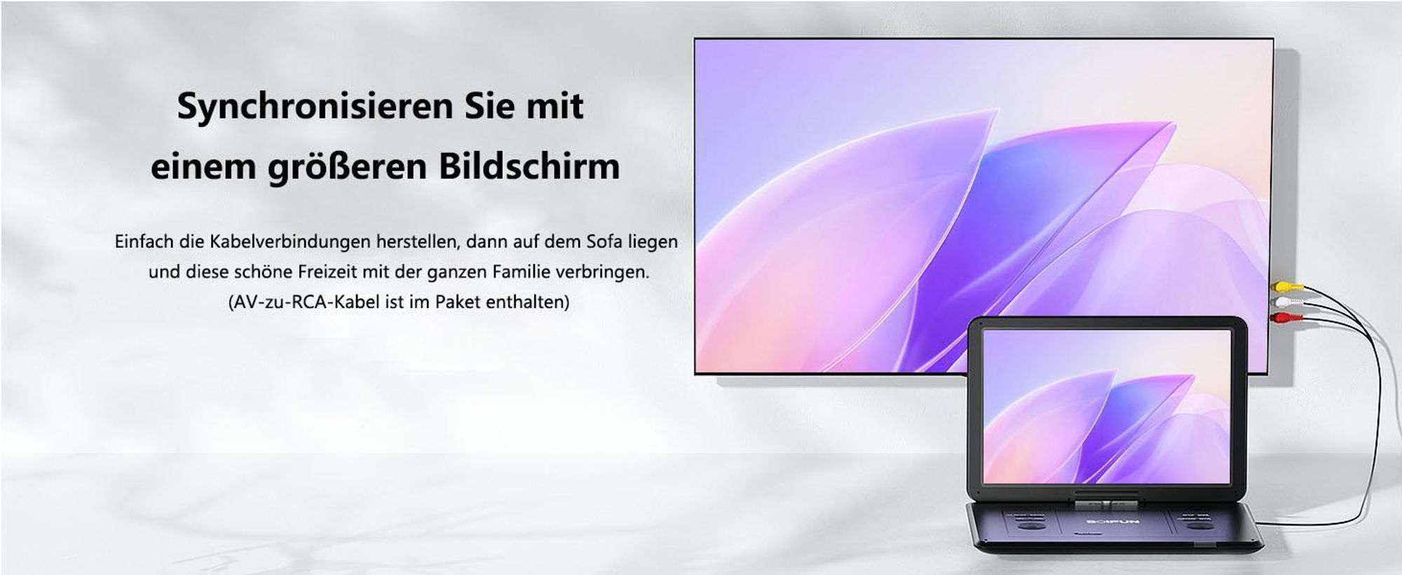 17.5" Tragbarer DVD Player mit 15.6" Drehbildschirm für Auto und Kinder unterstützt Synchronisierung von TV/USB/SD-Karte/CD/DVD Autoladegerät mit 32G