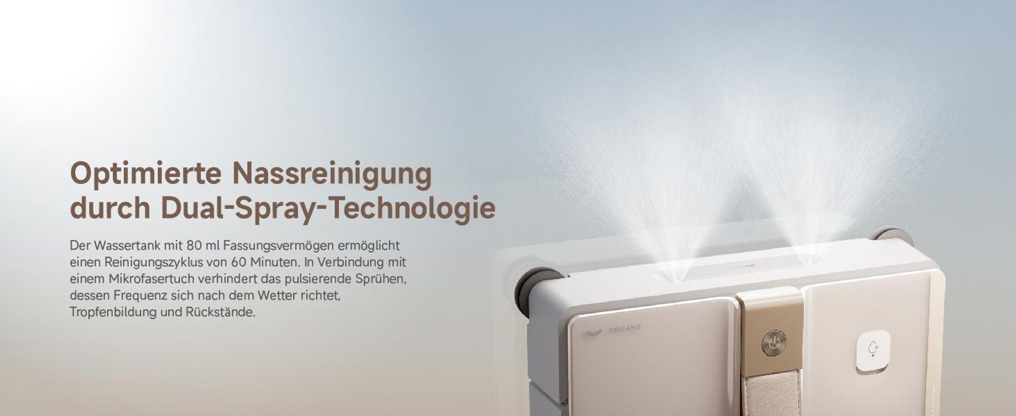 Dreame C1 Fensterputzroboter,5500Pa Saugkraft,Stabil und sicher,Nass- und Trockenreinigung,Dual-Spray,CornerClean,Intelligente Navigation,3h Laufzeit