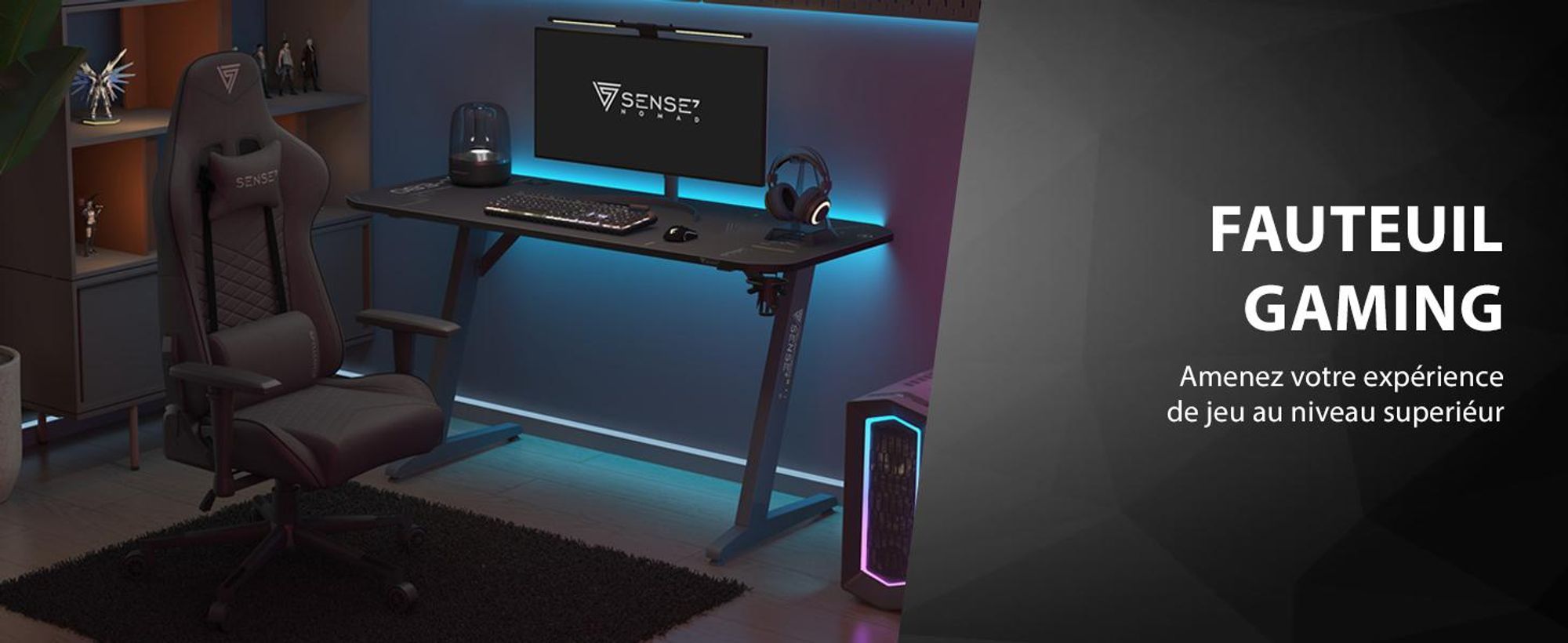 Chaise gaming SENSE7 Spellcaster en tissu noir - Chaise de bureau ergonomique Chaise de bureau PC Fauteuil gaming 150 kg Accoudoirs 2D Inclinaison 160°