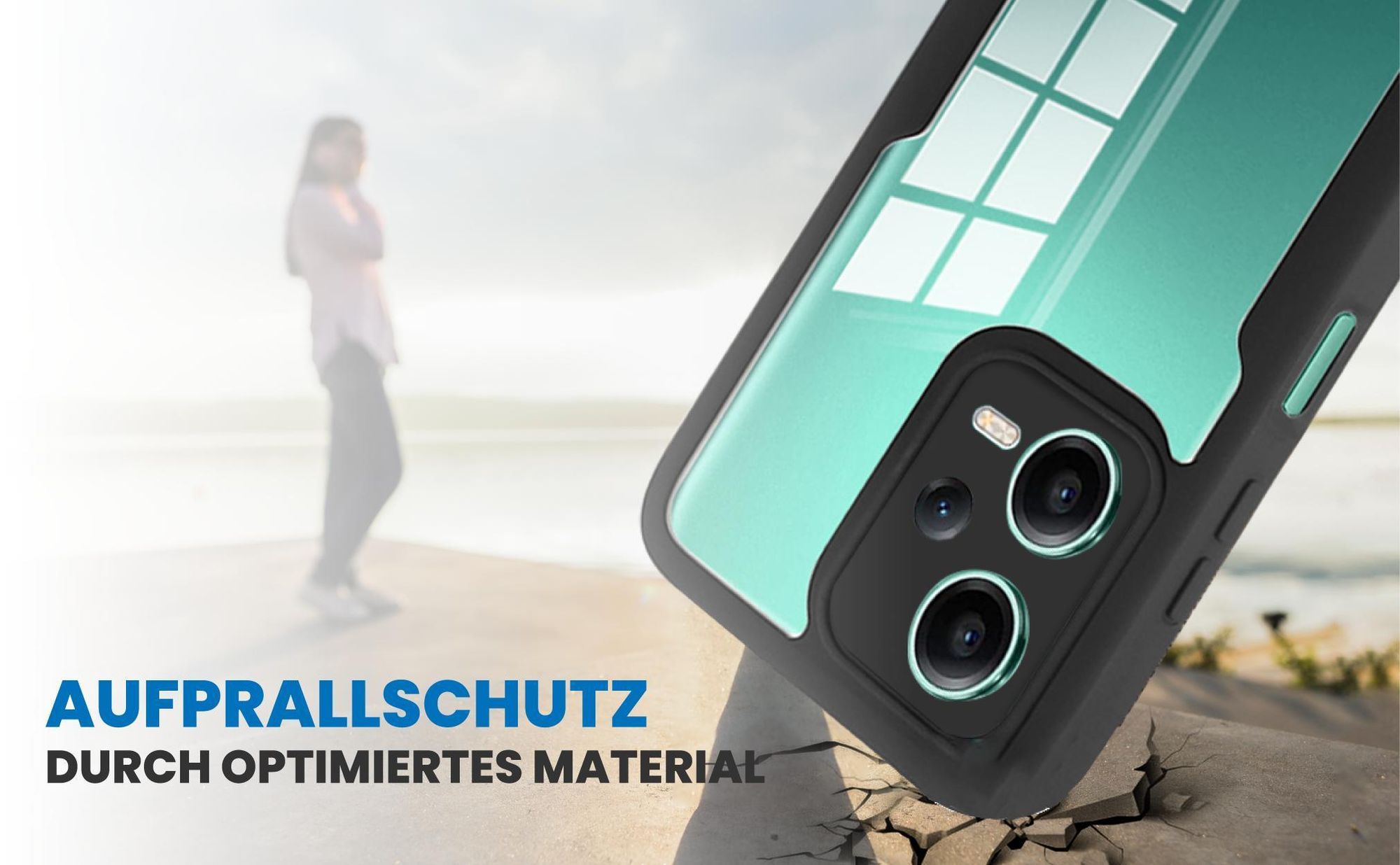 Schwarzes Front Back Cover für Xiaomi Redmi Note 12 Pro+ 5G mit Aufprallschutz
