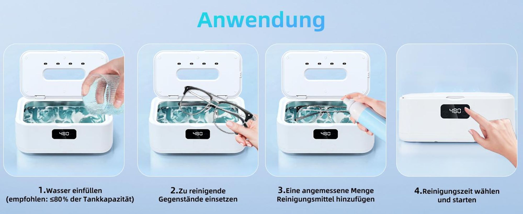 Ultraschallreinigungsgerät, Ultraschallreiniger, 49000Hz Hochfrequenz Ultraschallgerät, 800ml Brillenreinigungsgerät, Ultrasonic Cleaner