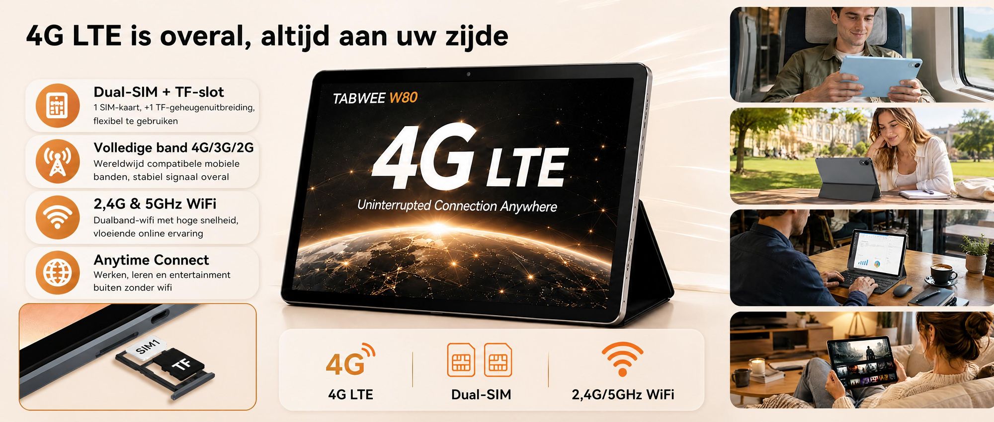 2026 W80 10.1" tablet met 120Hz, 32+128GB/2TB opslag, Android 16, Gemini AI 4.0, Widevine L1, 4G SIM + 5G WiFi, 6000mAh batterij, OTG-ondersteuning, met toetsenbord, muis, stylus en beschermhoes