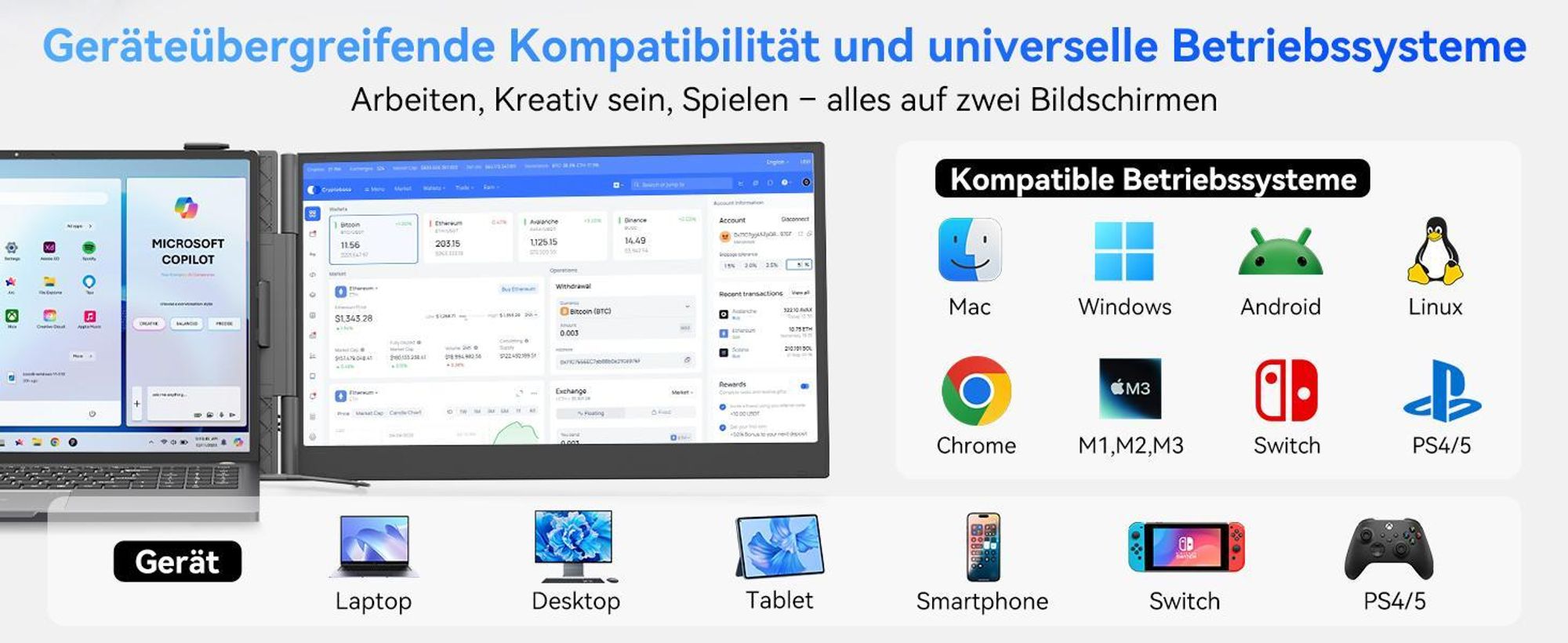 Blackview 15.6" Tragbarer Einzelner Monitor 8, 1920×1200 ultradünn Computerbildschirm(für 13-17,3" Laptops), 180° horizontal drehbar.