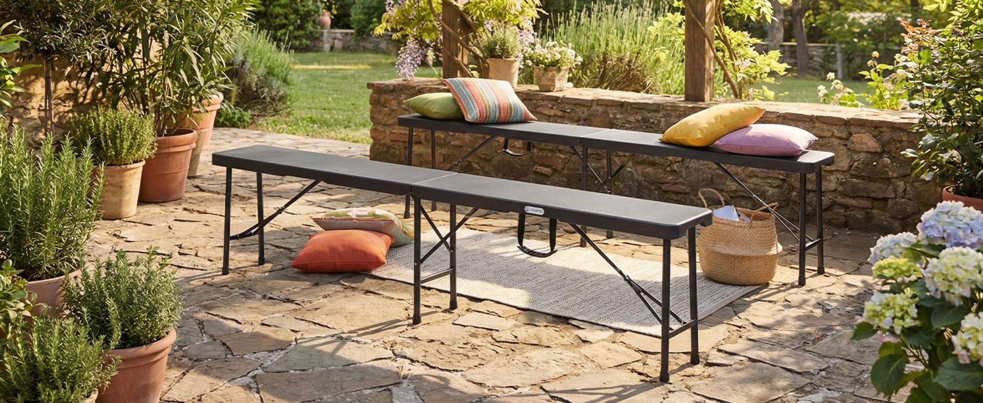 CASARIA Bierbank 2er Set klappbar 180 cm, Kunststoff, 8 Personen, Weiß