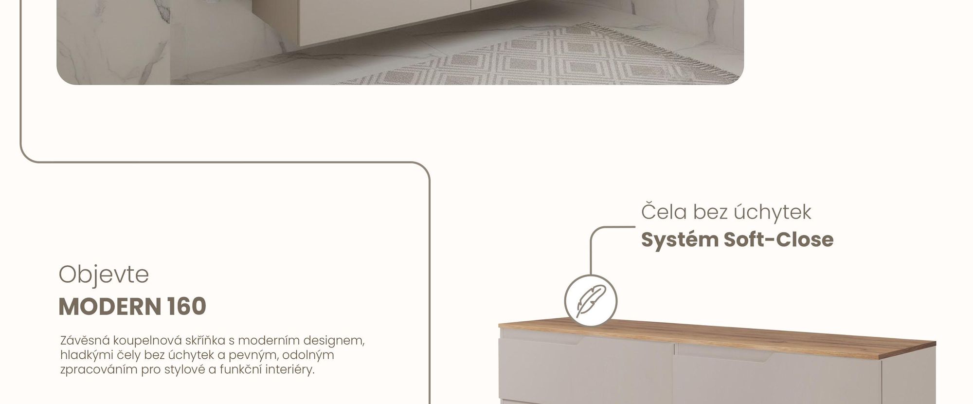 RODAN | Skříňka pod Umyvadlo - Béžová a Hnědá - 160 cm - S deskou Stolu - 4 Zásuvky - Závěsné - MDF čela - MODERN