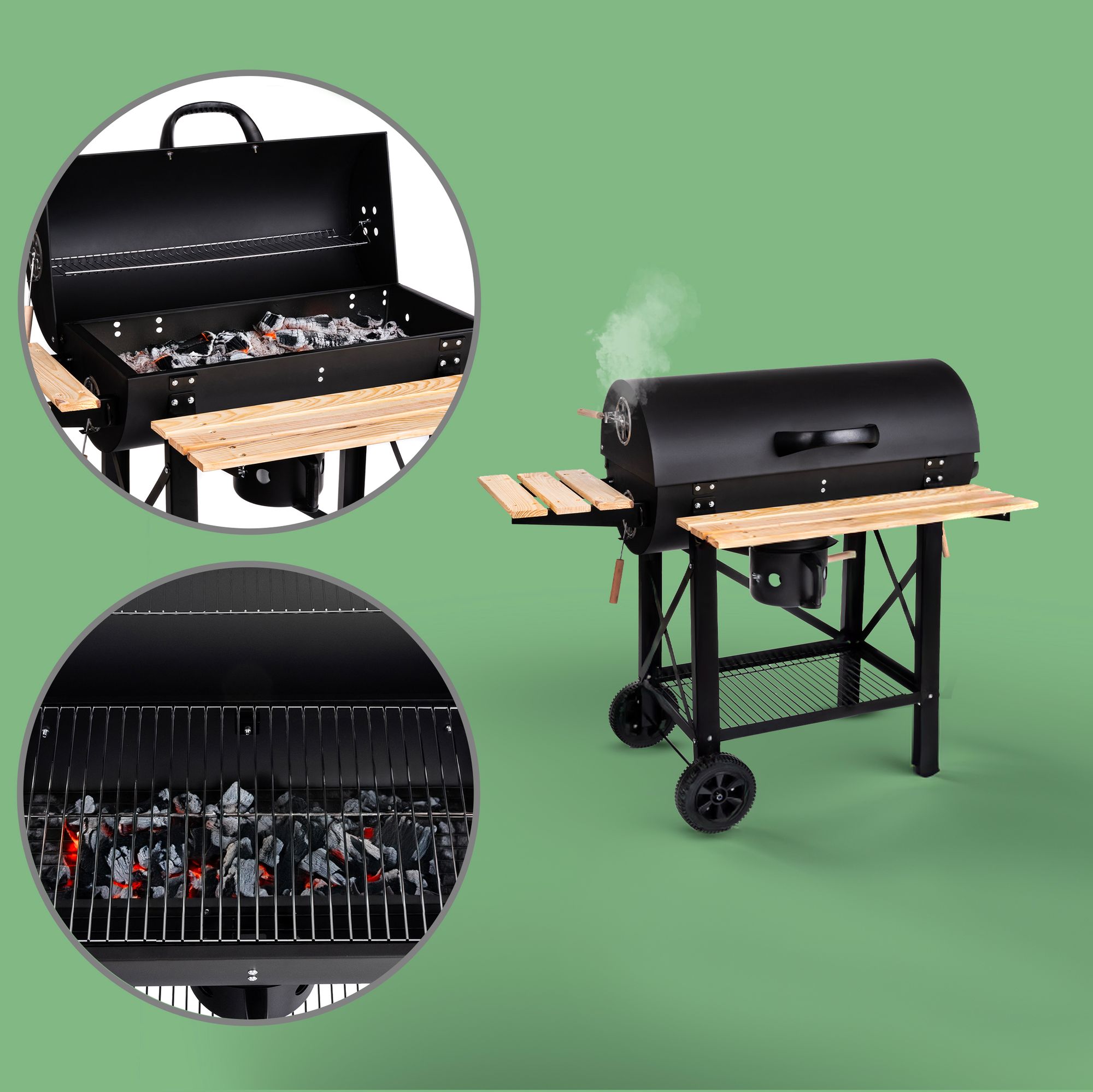 Grill węglowy ogrodowy LEHMANN NEVADA z pokrywą zamykany stołowy przenośny beczka BBQ