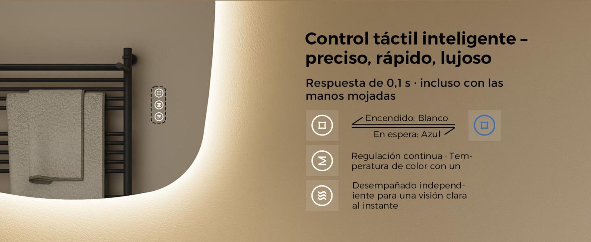 Espejo de baño S'AFIELINA, 80x50 cm. Espejo LED oval con interruptor táctil, regulable en intensidad, 3 colores de luz ajustables, antiniebla y con función de memoria