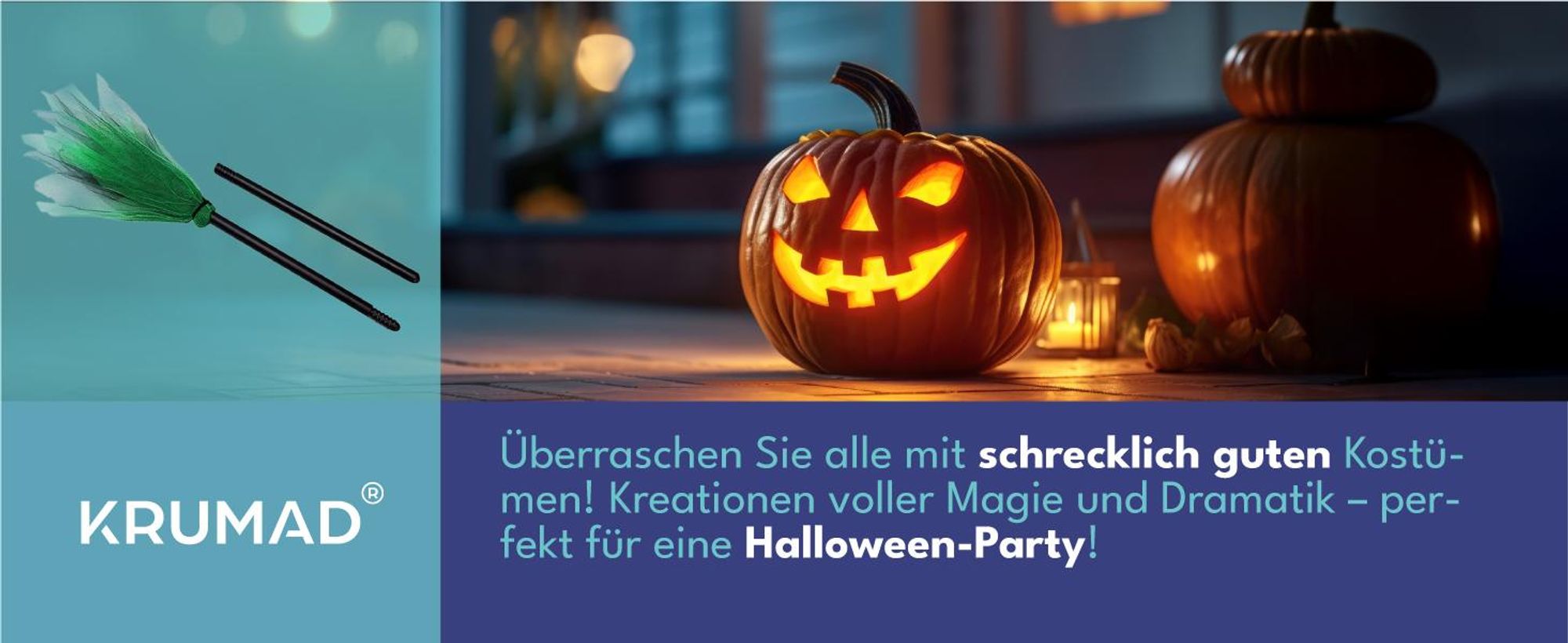 KRUMAD Hexenbesen Grün 87 cm – zusammenklappbar, leicht & stabil, Kostüm Zubehör für Kinder & Erwachsene, Halloween & Karneval