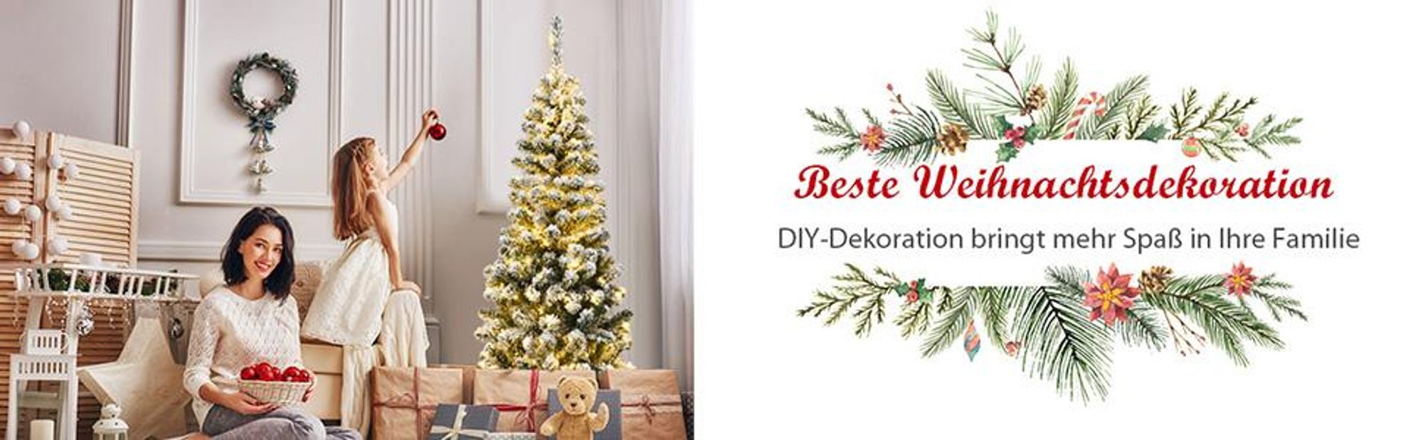 COSTWAY Bleistift Weihnachtsbaum 180cm, künstlicher Tannenbaum 500 PVC Nadeln mit Schnee, Christbaum Kunstbaum mit 250 warmweißen LEDs & Metallständer