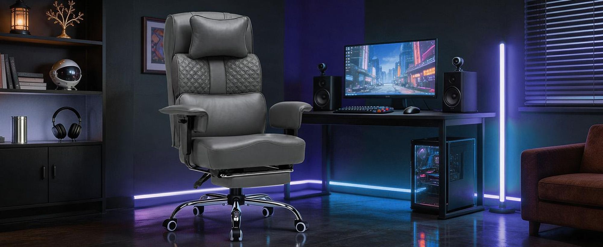 GTPLAYER Gaming Stuhl Ergonomischer Bürostuhl mit Verstellbarer Kopfstütze großer Lendenwirbelstütze, 54 cm breiter Sitz, 90°–150° neigbar 180KG