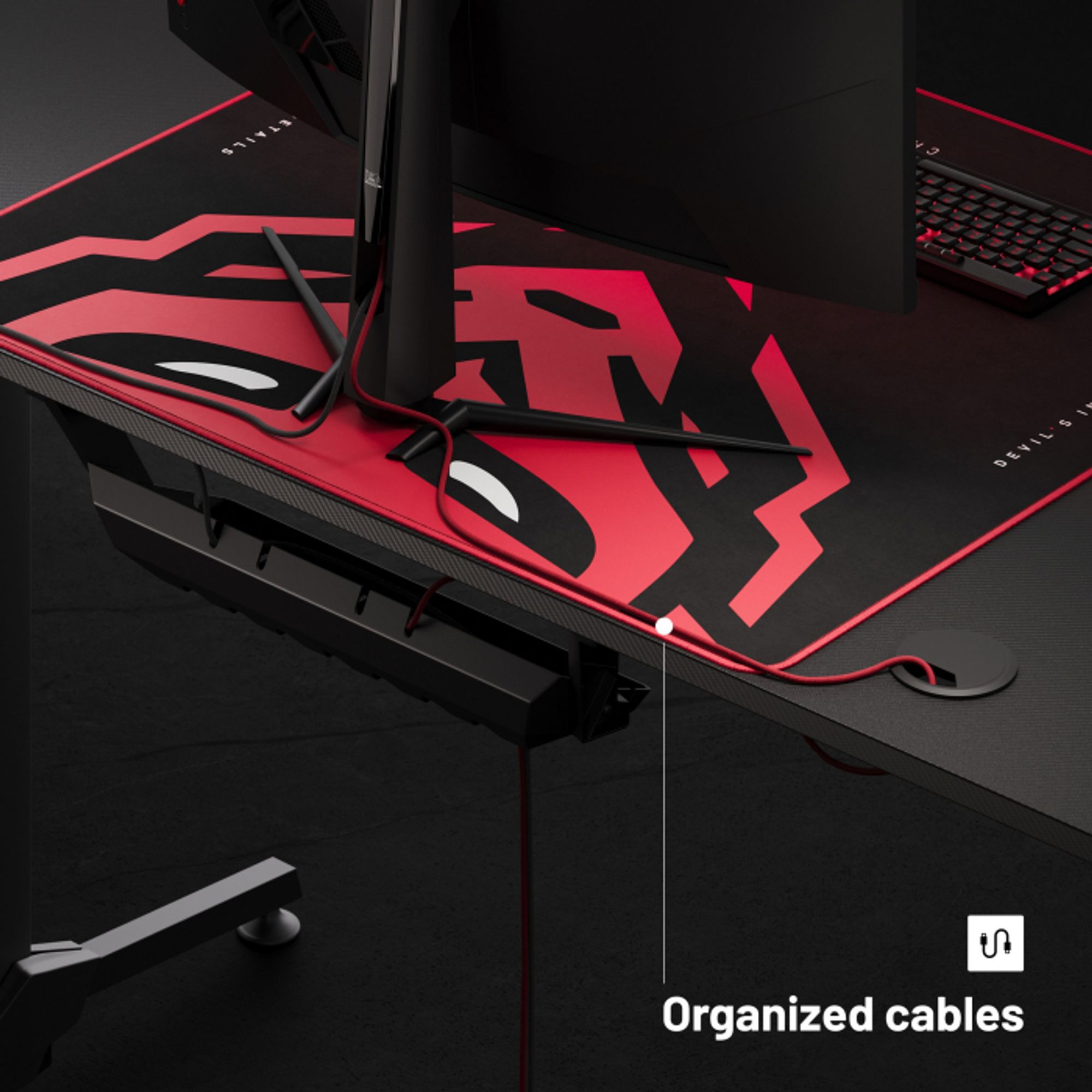 Diablo X-Mate 1600 Gaming Tisch Schreibtisch PC Computertisch Ergonomisch Carbon Tischplatte Kopfhörerhaken Getränkehalter (160 x 75 x 75 cm) Farbe: Schwarz