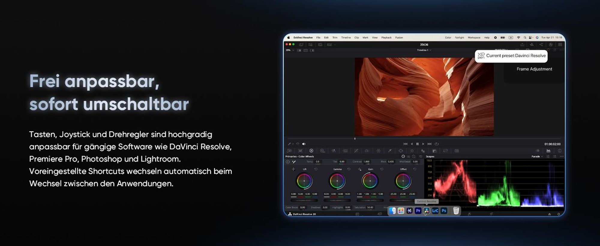 XPPen Pilot Pro Bluetooth Kreativ-Konsole für Videobearbeitung & Grafikdesign, kompatibel mit Adobe & DaVinci Resolve
