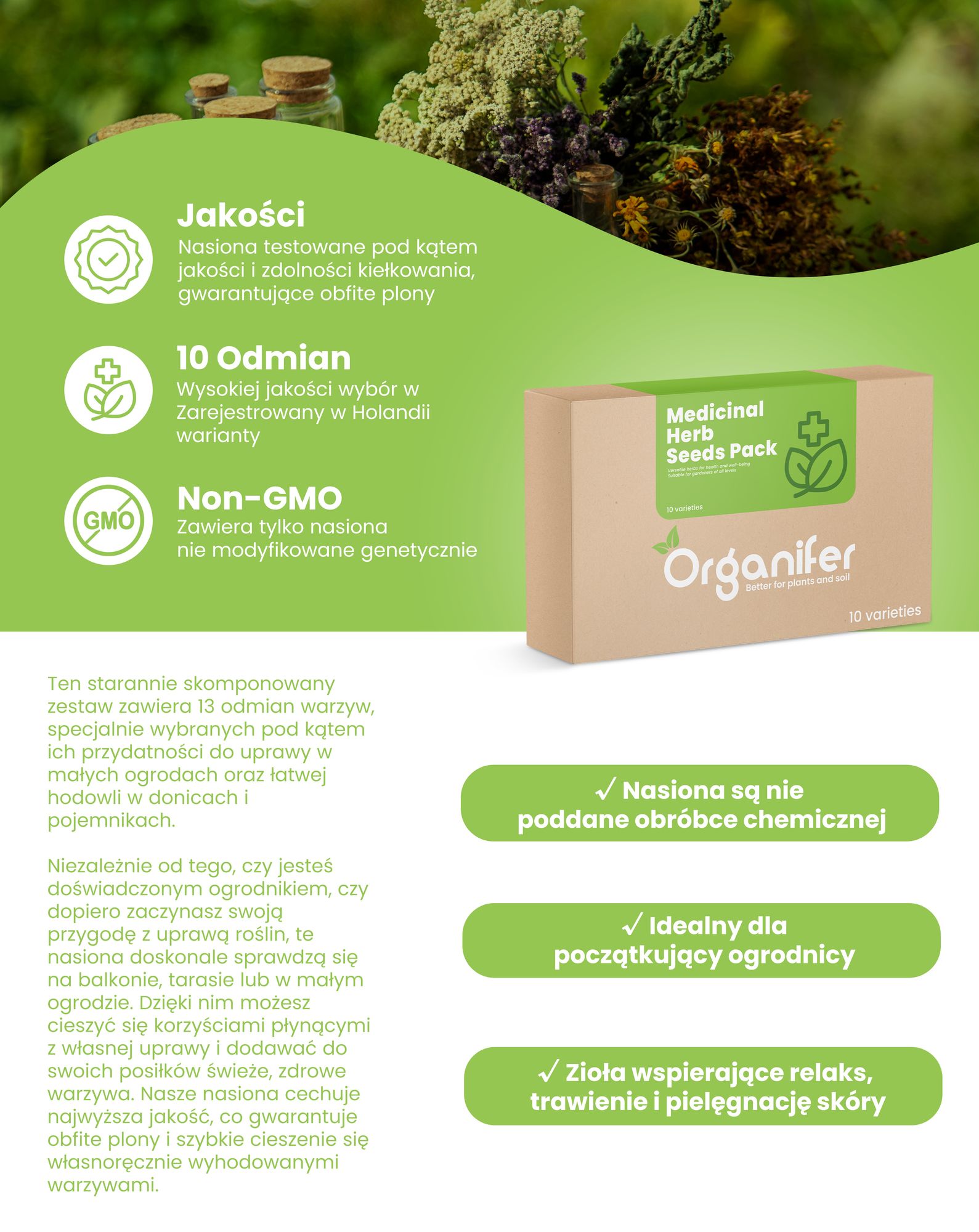 Zestaw nasion ziół leczniczych – 10 odmian – dla naturalnego zdrowia - Organifer