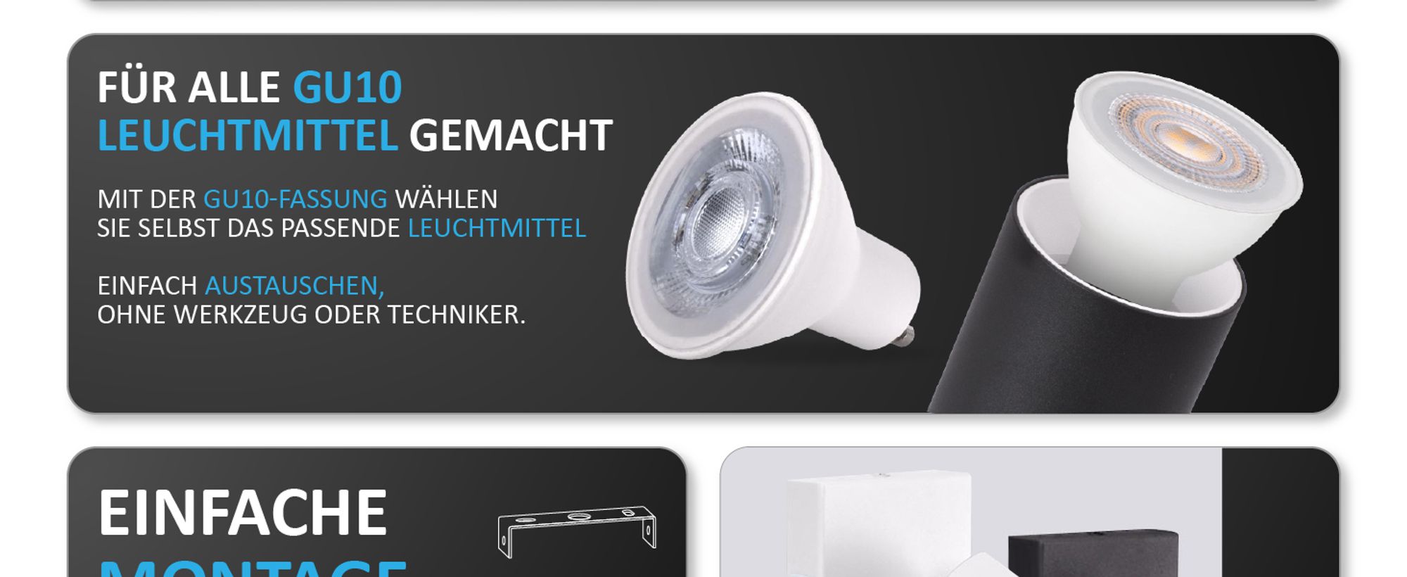 GU10 Deckenleuchte ProSpot 866-1 Schwarz – 1-flammig, Aluminium, IP20