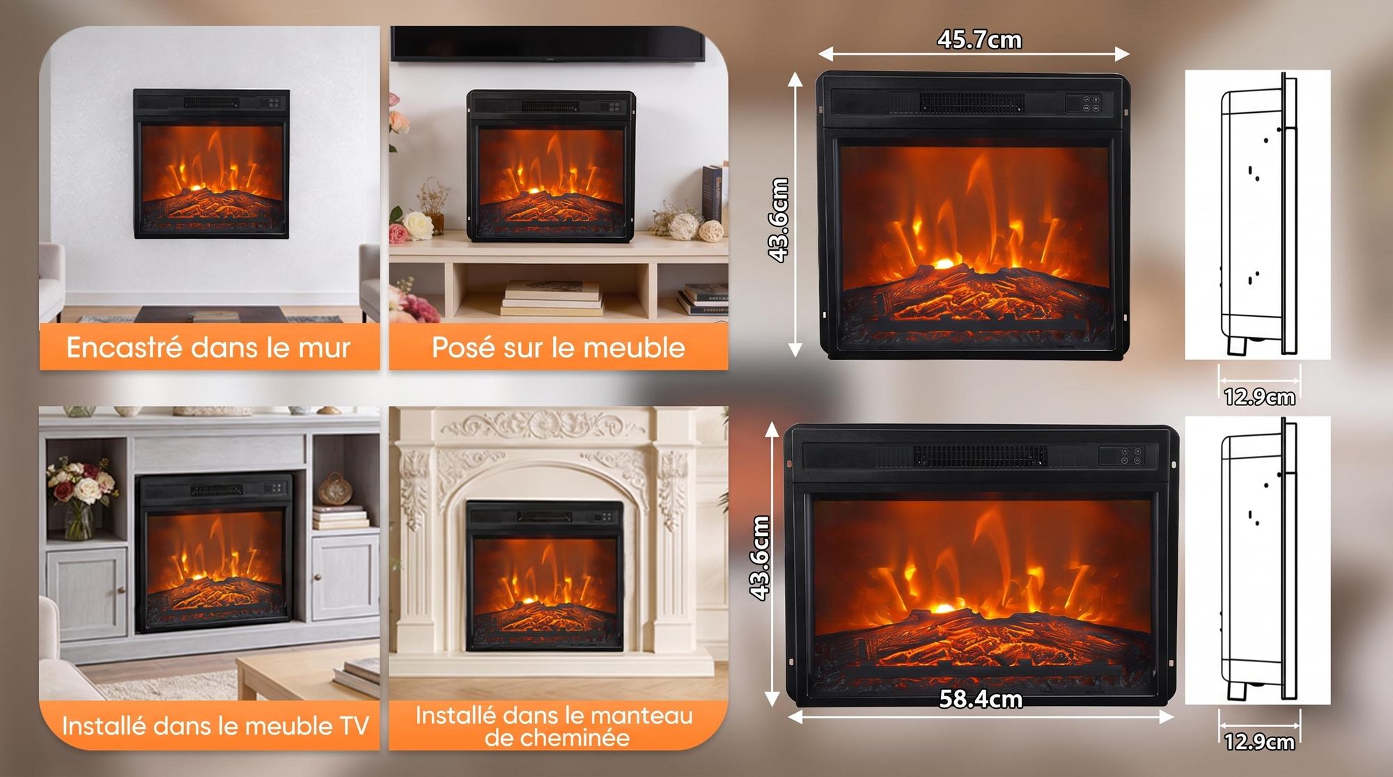 Parrot Uncle 23" Insert Cheminée électrique noire avec télécommande