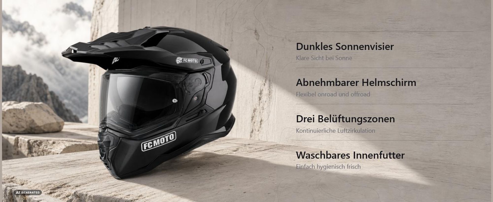 FC-Moto XP-22S Enduro Helm, schwarz, S (55/56)