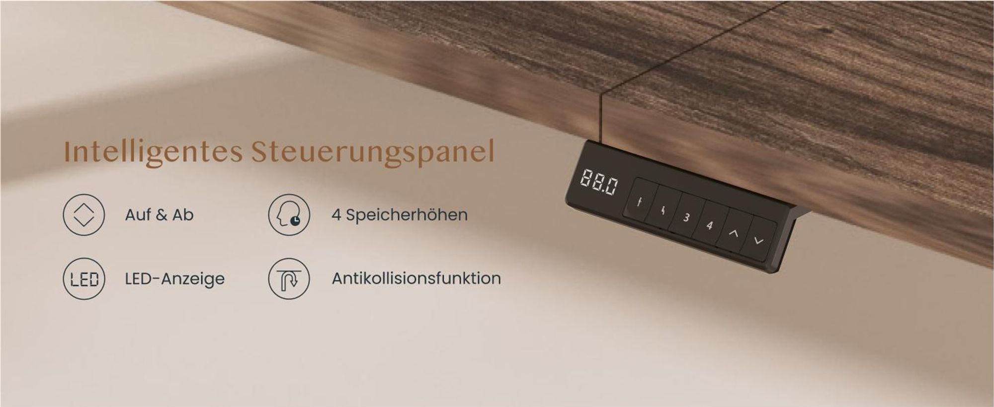 FLEXISPOT QB2 Höhenverstellbarer Schreibtisch Elektrisch 160x70cm, 2 STARKE MOTOREN, 120 kg Tragkraft, Antikollisionsschutz, 4 Memory-Funktion (Braun)