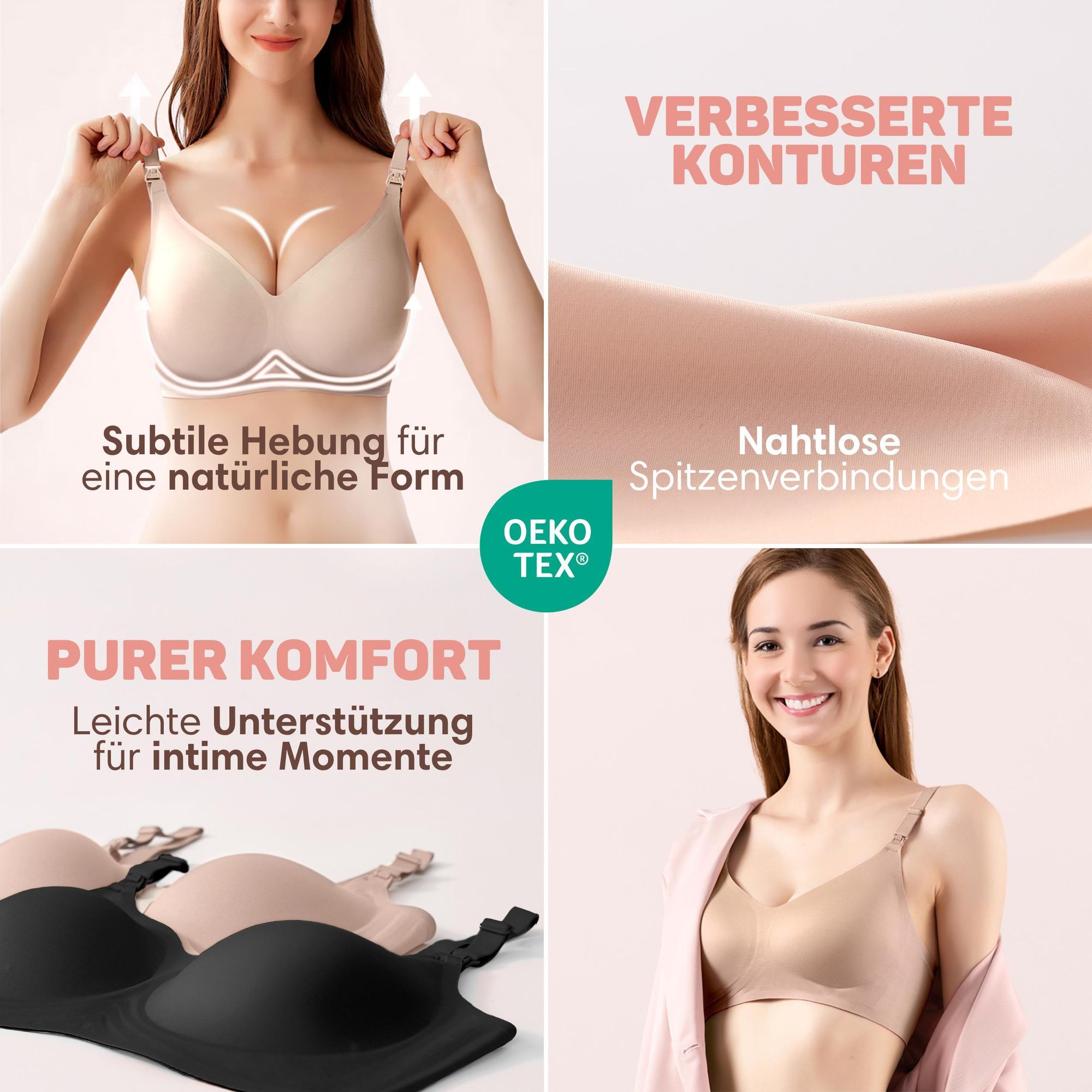 Vulpes Goods Still-BH, Ohne Bügel, Schwangerschafts-BH, Verstellbare Schulterträger, Ultraweicher Stoff, Herausnehmbare Polsterung, Creme XL