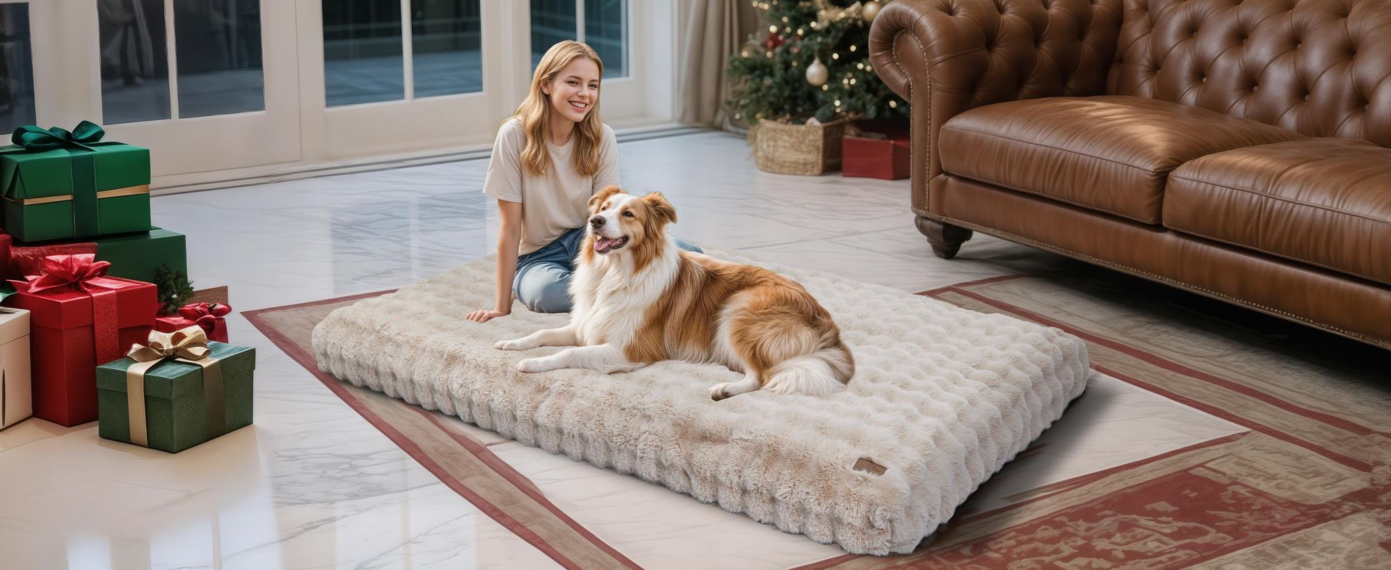WISFOR Hundebett Hundesofa Hundecouch Hundekissen Plüsch, wasserfest waschbar Bezug abnehmbar L: 90 x 60 x 10 cm, Beige