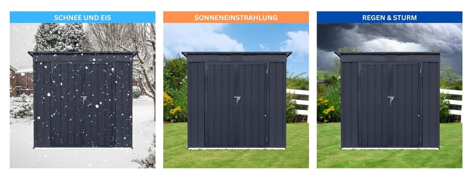 Albatros Profi Gerätehaus L – verzinktes Metall in Anthrazit (RAL 7016) | 176x112x173cm, 4,1m³ | Inkl. Schloss & Werkzeughaken | wetterfest