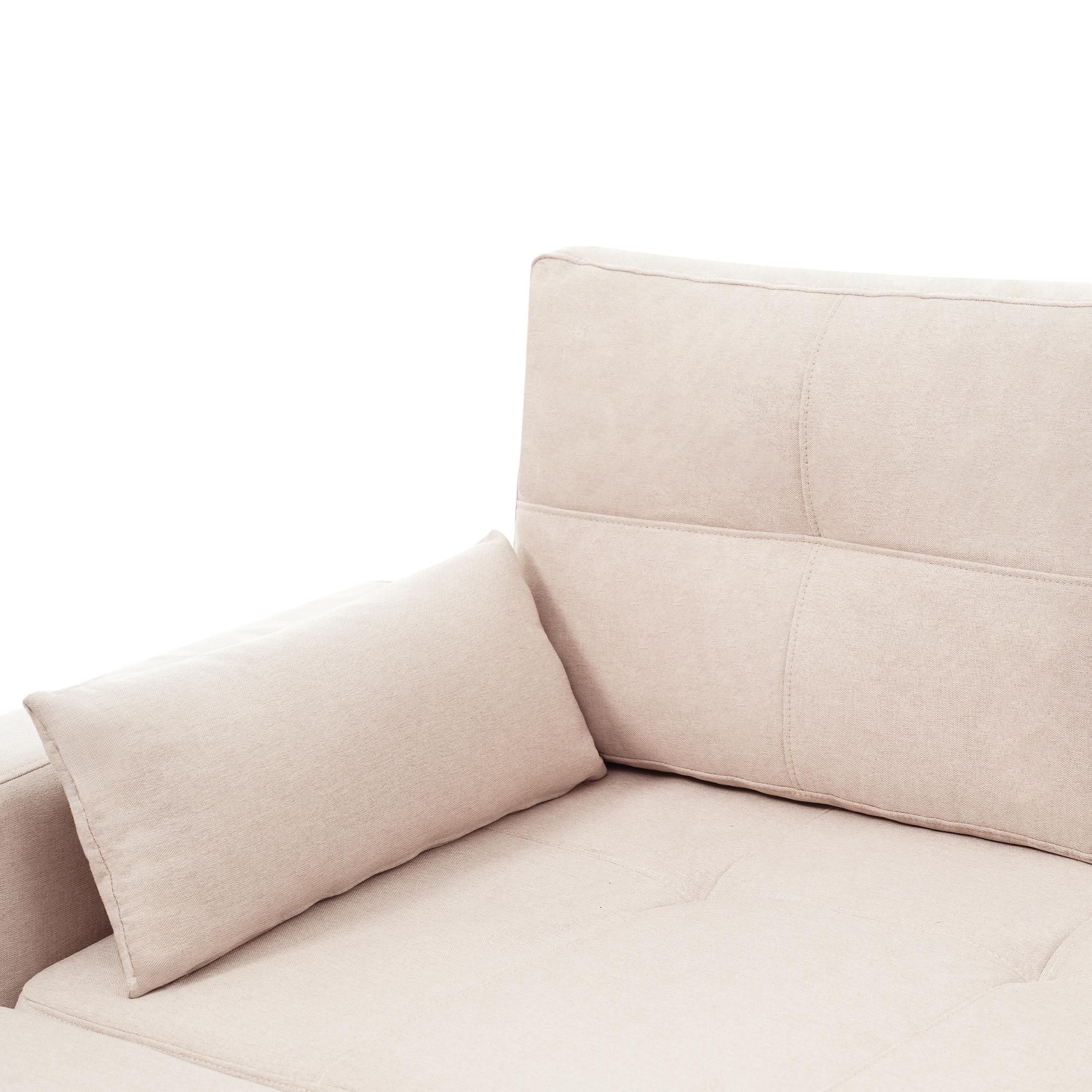 Merax Ecksofa, L-Form Couch Schlafsofa mit Schlaffunktion, Bettkasten, Kissen, Seitentaschen, herunterziehbarem Getränkehalter, Linen Bettsofa, Beige