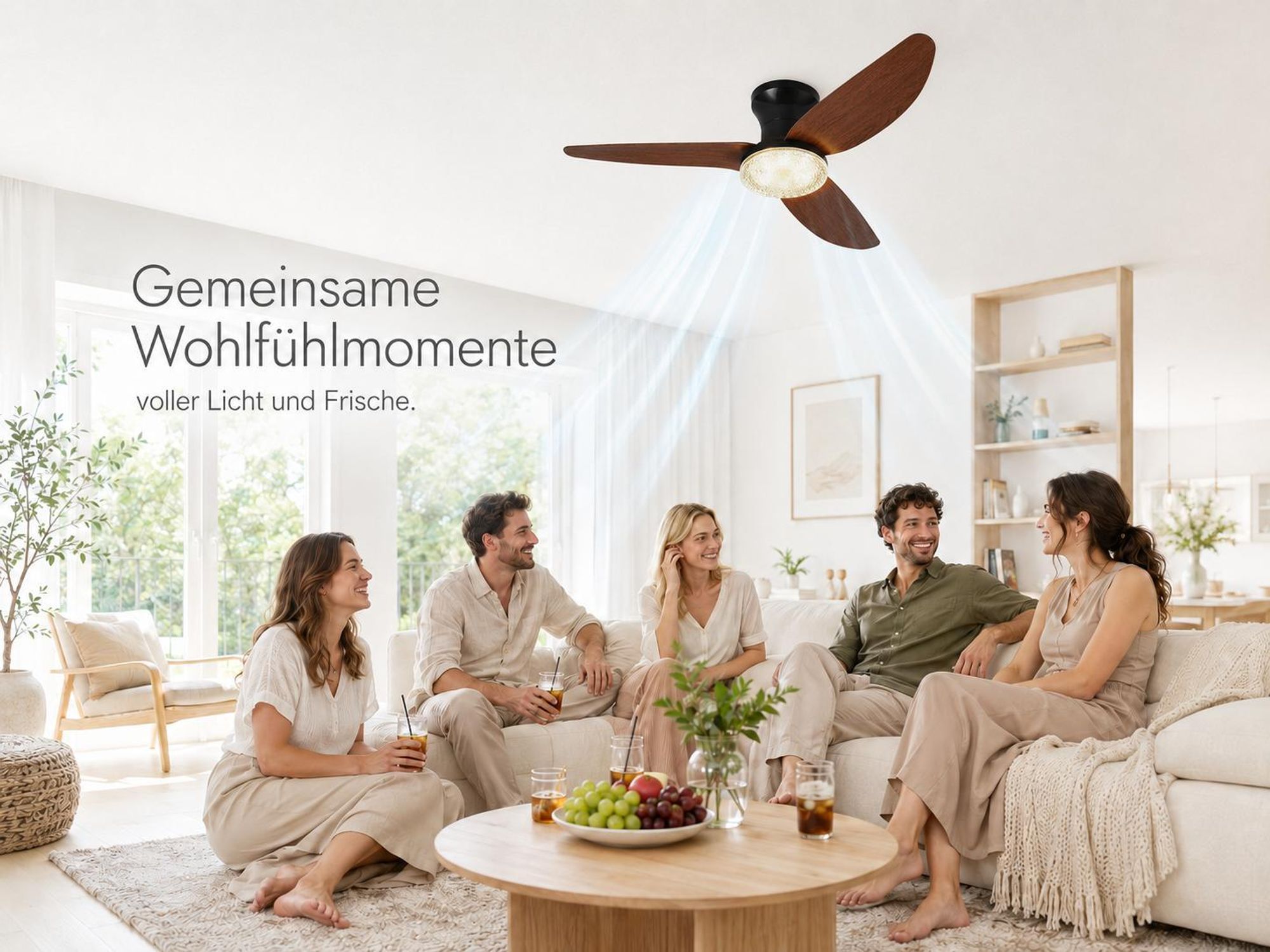 Deckenventilator mit Beleuchtung leise, Ø100cm DC Motor 6 Stufen, Smart APP & Fernbedienung, Dimmbar 3 Farben Umkehrbare Windrichtung Wohnzimmer Büro