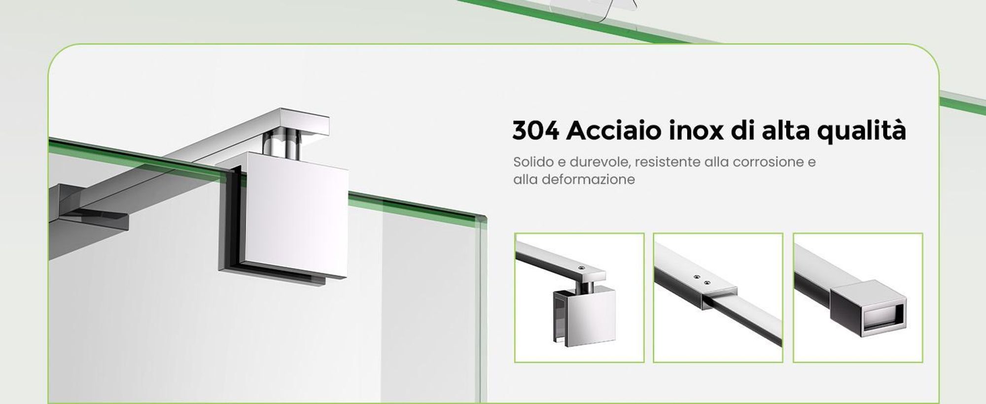 S'AFIELINA barra di fissaggio per schermo doccia 700-1200 mm, acciaio inox, stabilizzatore parete-vetro per vetro 8/10 mm, porta doccia o pannello laterale fisso, 2 pezzi