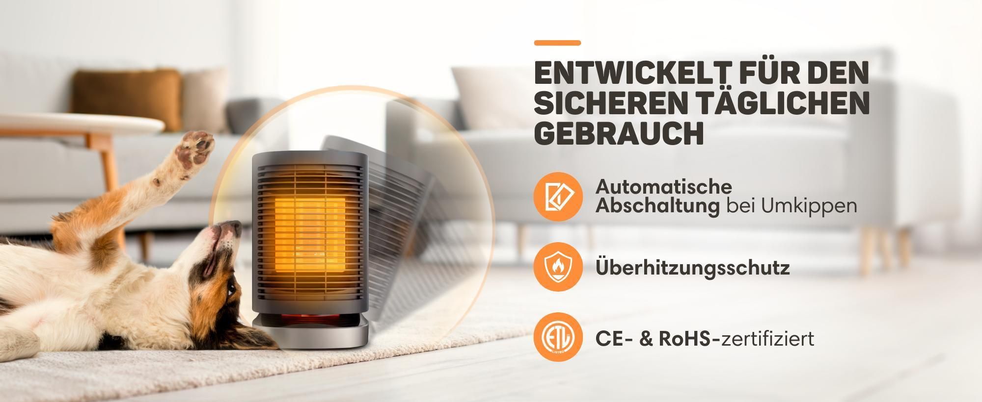 Vulpes Goods Keramik Heizlüfter, Elektrischer Heizlüfter mit Fernbedienung, Keramikheizung, 4 Stufen, 1500W, Timer & Thermostat, Für drinnen, Schwarz