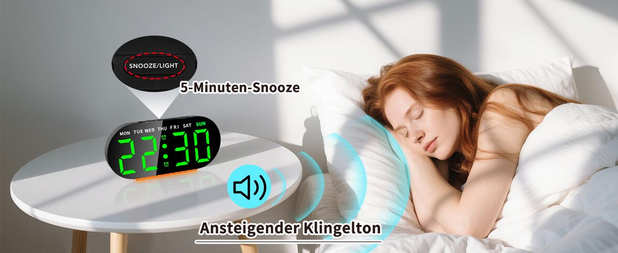 Digitaler Wecker, LED Wecker, Digitalwecker, Doppelwecker, Nachtlicht, Einstellbarer Helligkeit, USB oder Batteriebetrieb
