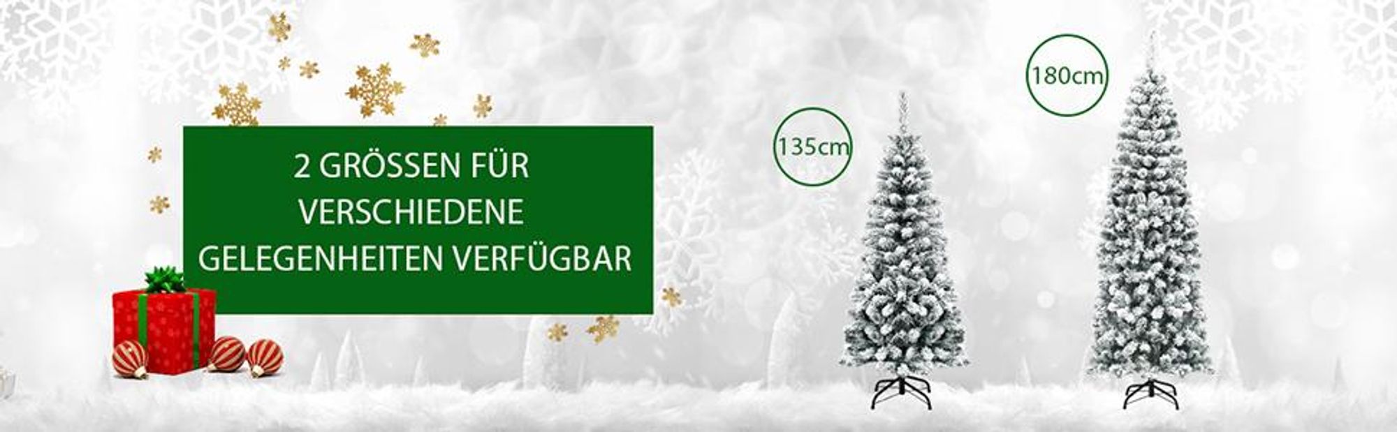 COSTWAY Bleistift Weihnachtsbaum 180cm, künstlicher Tannenbaum 500 PVC Nadeln mit Schnee, Christbaum mit Metallständer, Kunstbaum Weihnachten