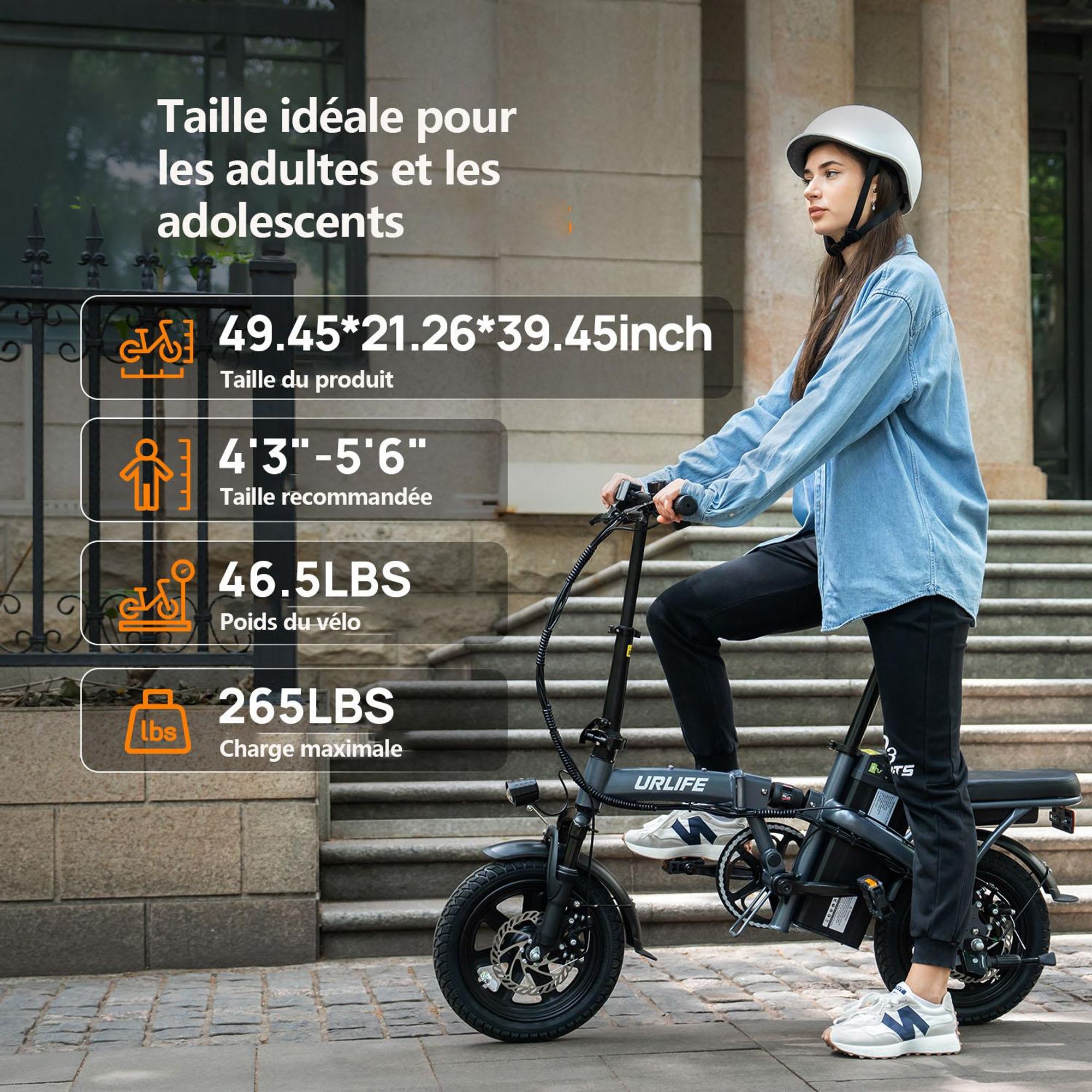 Vélo électrique URLIFE F1L - Moteur 250W Batterie 48V 7.5Ah Pneus De 14 Pouces  Freins à Disque - Noir