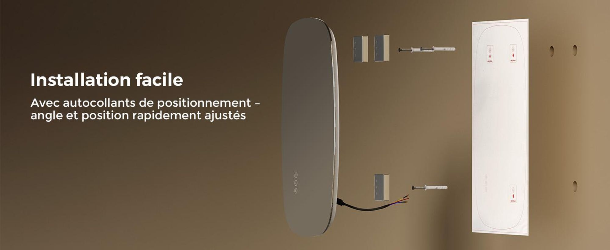 S'AFIELINA 80×50 cm miroir mural LED - miroir de salle de bain avec éclairage, verre HD , intensité lumineuse variable, LED 3 couleurs, antibuée, suspension horizontale & verticale