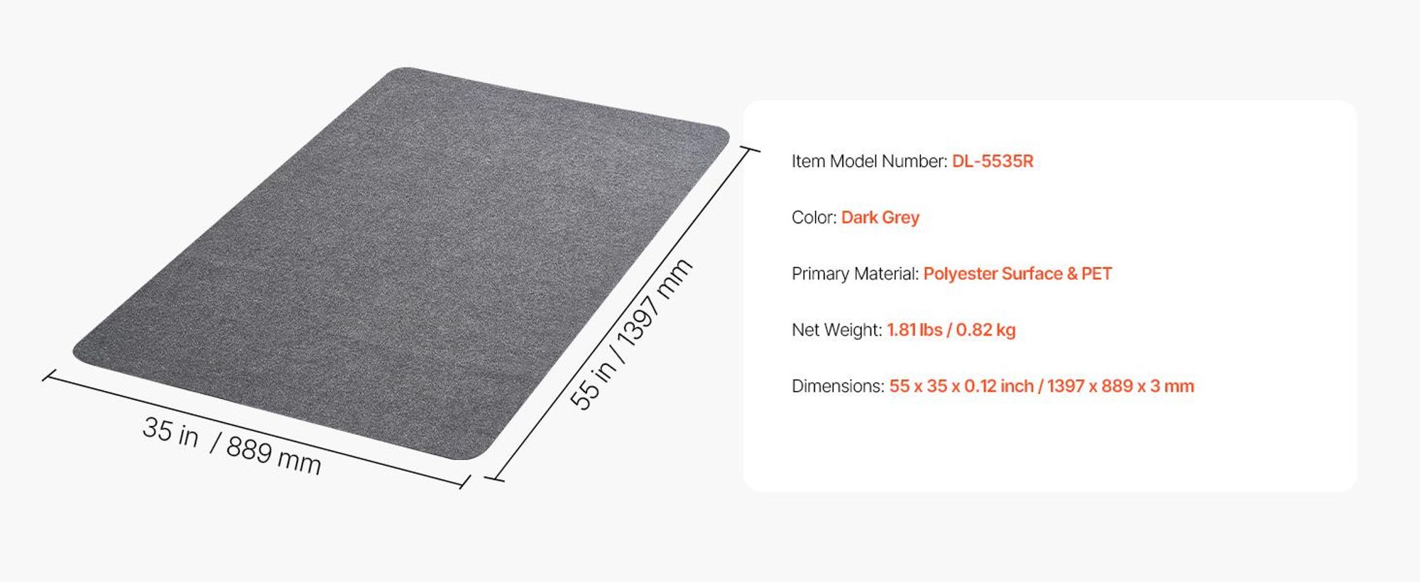VEVOR Stuhlmatte, 765 x 1215 mm transparente Bürostuhlmatte für harte Böden, Bodenschutz für Rollstühle, rutschfest und leicht zu reinigen, glatte Unterlage für den Schreibtisch im Home Office (rechteckig), Rechteck-c, 89x140 cm