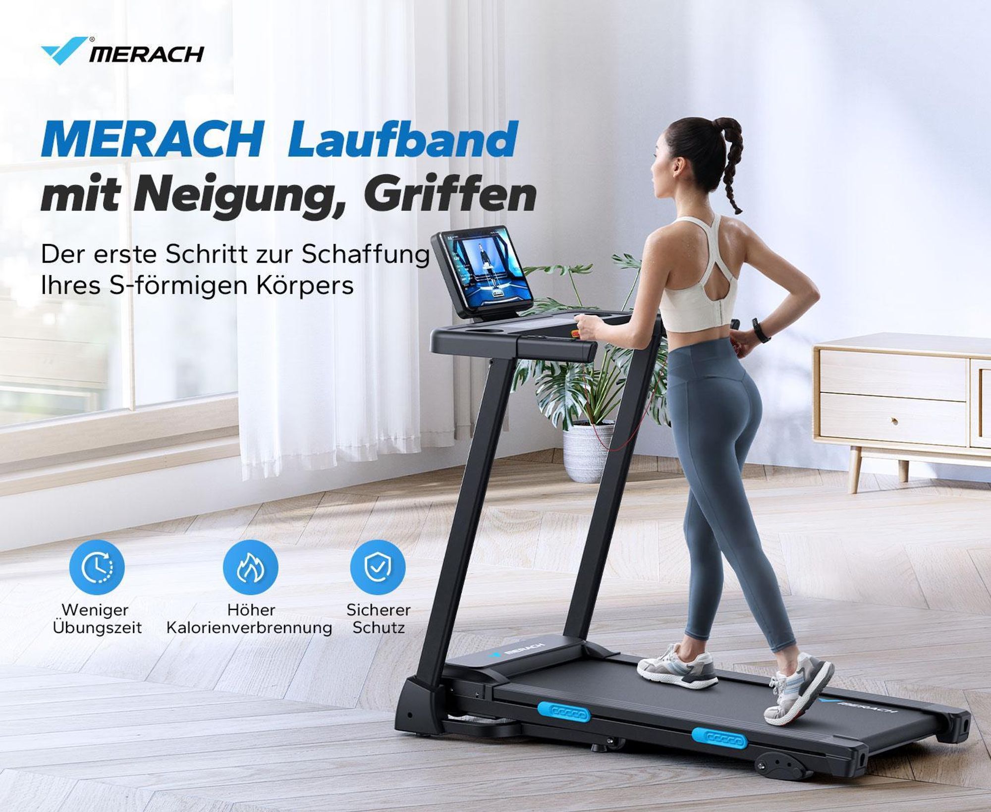 Elektrisches Laufband, Klappbares Laufband für Zuhause bis 12 km/h, Herzfrequenzmessung, für Zuhause und Büro, Belastbarkeit bis 136kg