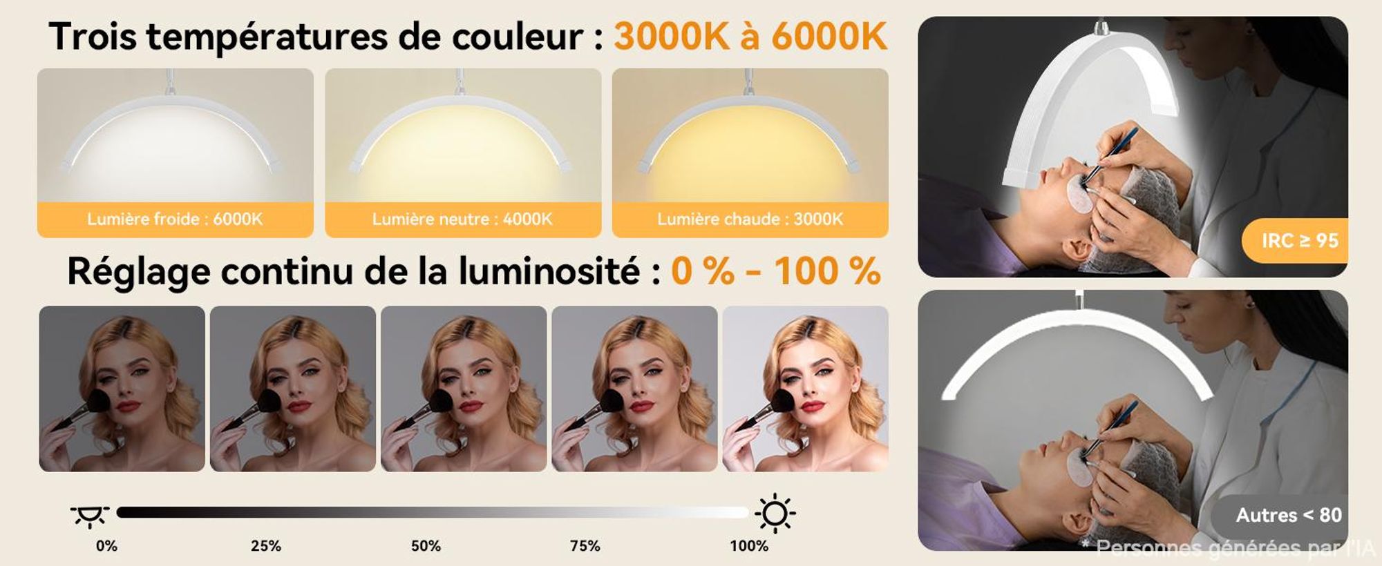 Lampadaire LED Puluomis Beauty, lampe réglable en hauteur avec télécommande, 3 températures de couleur et variateur continu, col de cygne à 320° pour extension des cils