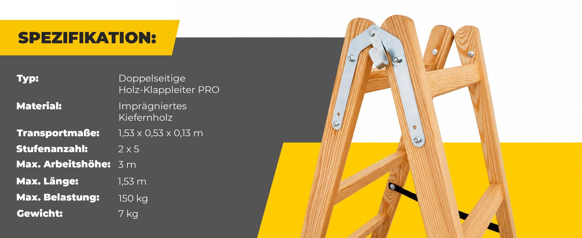 DRABEST | Leiter - PRO Serie - Malerleiter Holz - Holzleiter - 2 x 5 Stufen - Zweiseitige Klappleiter - Haushaltsleiter - bis 150 kg belastbar