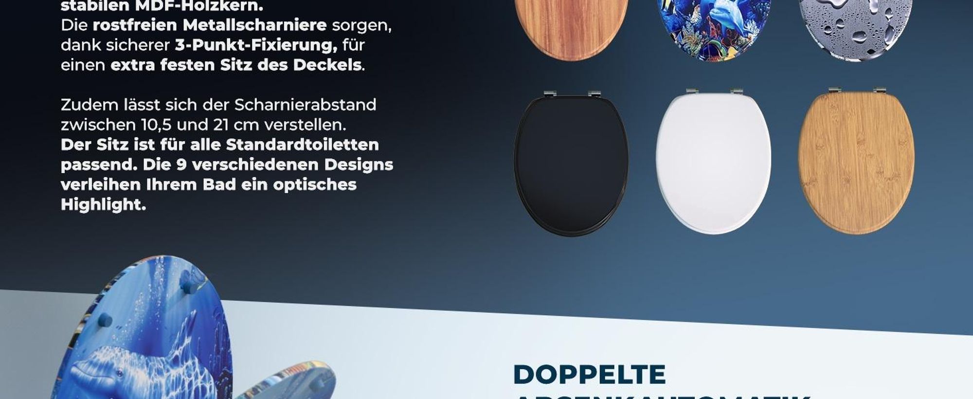 CASARIA WC Sitz mit doppelter Absenkautomatik Delfin