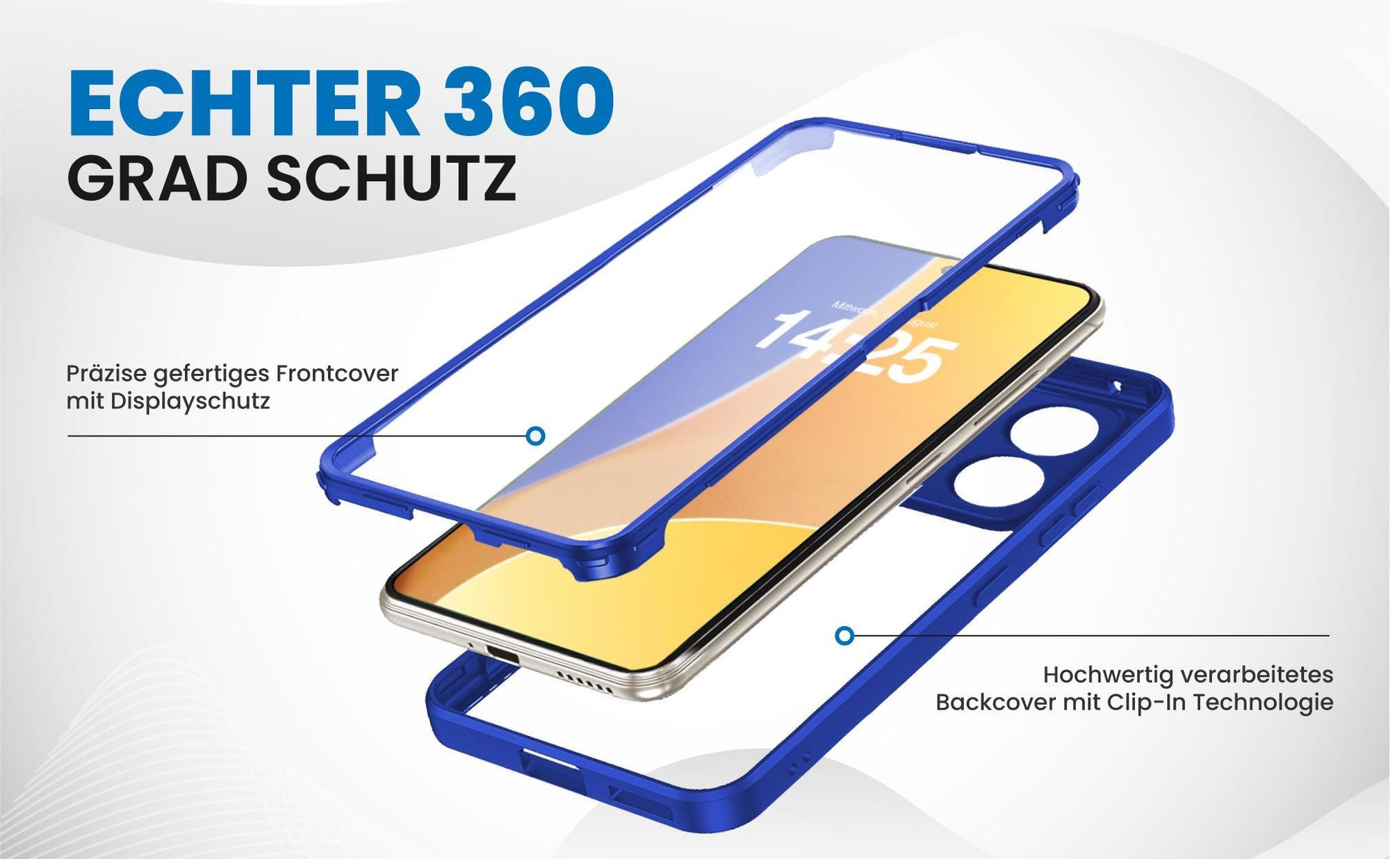 Blaues 360 Grad Case für Xiaomi Redmi Note 13 Pro 5G mit Schutz von beiden Seiten