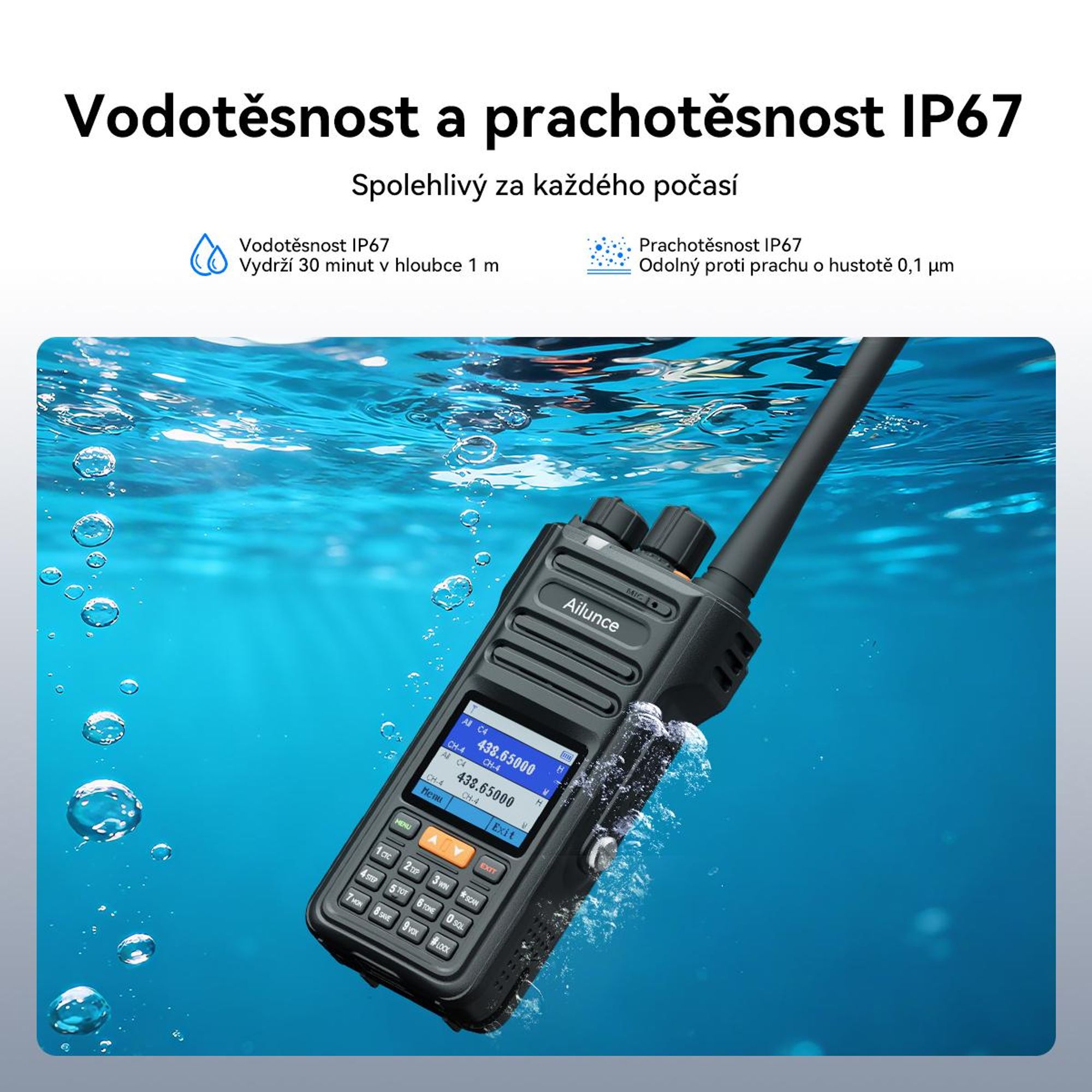 Retevis Ailunce HA2 Bluetooth rádio, radioamatérské, APP ovládání, APRS/GPS, rychlé nabíjení, IP67 vodotěsné, 2800mAh, SOS, pro radioamatéry