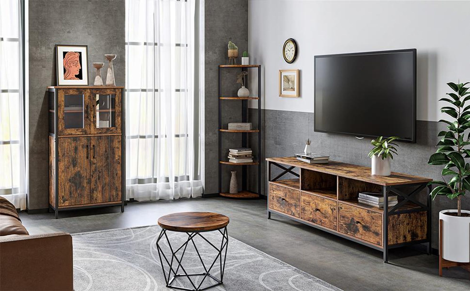 VASAGLE Highboard Kücheschrank, Höhe 108 cm, für Küche, Industriestil