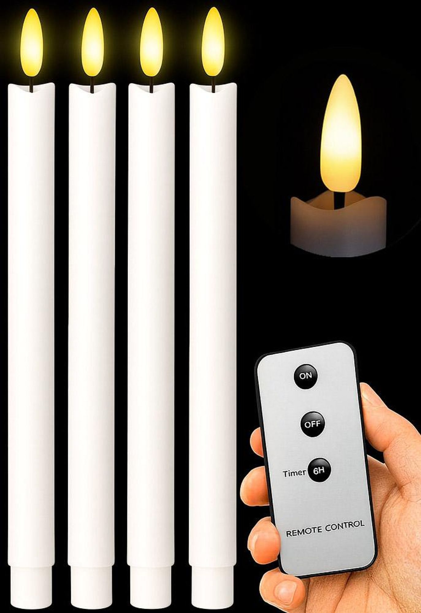 4er Set Echtwachs LED Stabkerzen 25 cm in Weiß, warmweiß flackernd, mit Timerfunktion und Fernbedienung, perfekte Deko für Fenster, Tisch & Advent