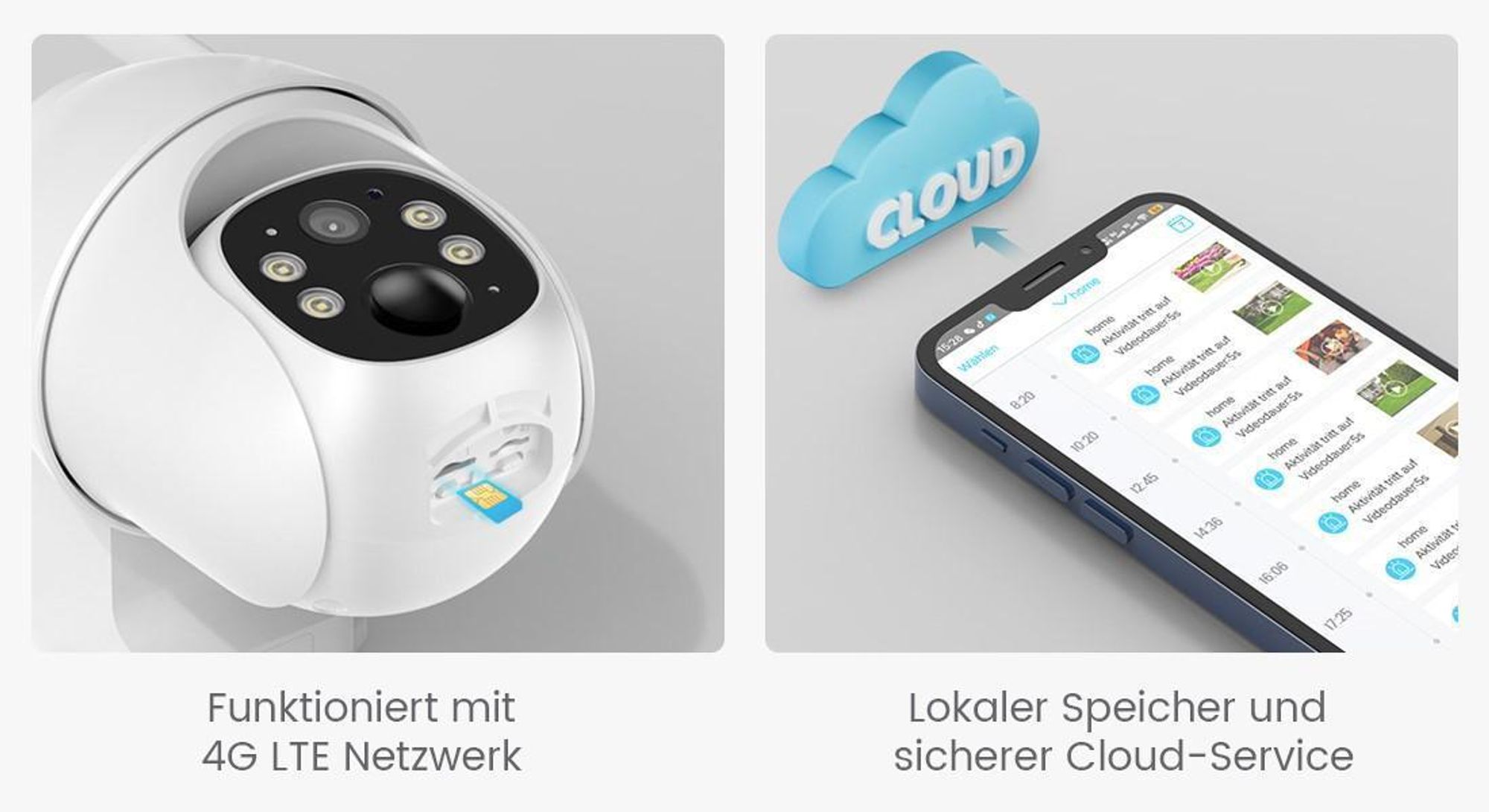 4G LTE Überwachungskamera Außen Akku 9600mAh mit Solarpanel und PTZ, IP Kamera Outdoor mit Farbnachtsicht, PIR-Sensor, 2-Wege-Audio, IP65