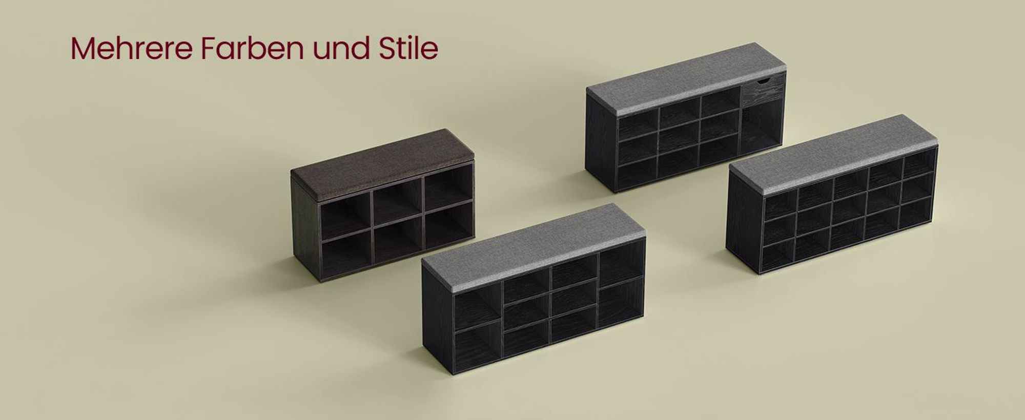 VASAGLE Schuhbank, Sitzbank, Schuhregal, mit Kissen und 15 Fächern, ebenholzschwarz-schiefergrau
