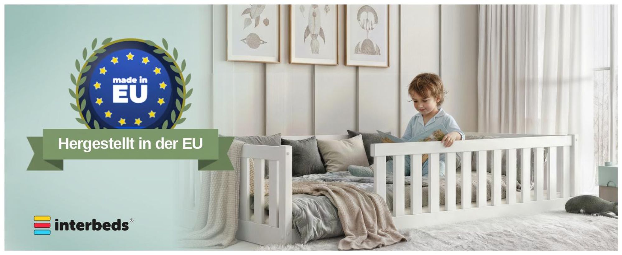 Interbeds Bodenbett Kinderbett 120x200cm Montessori Einzelbett Bett für Jungen und Mädchen mehrere Größe