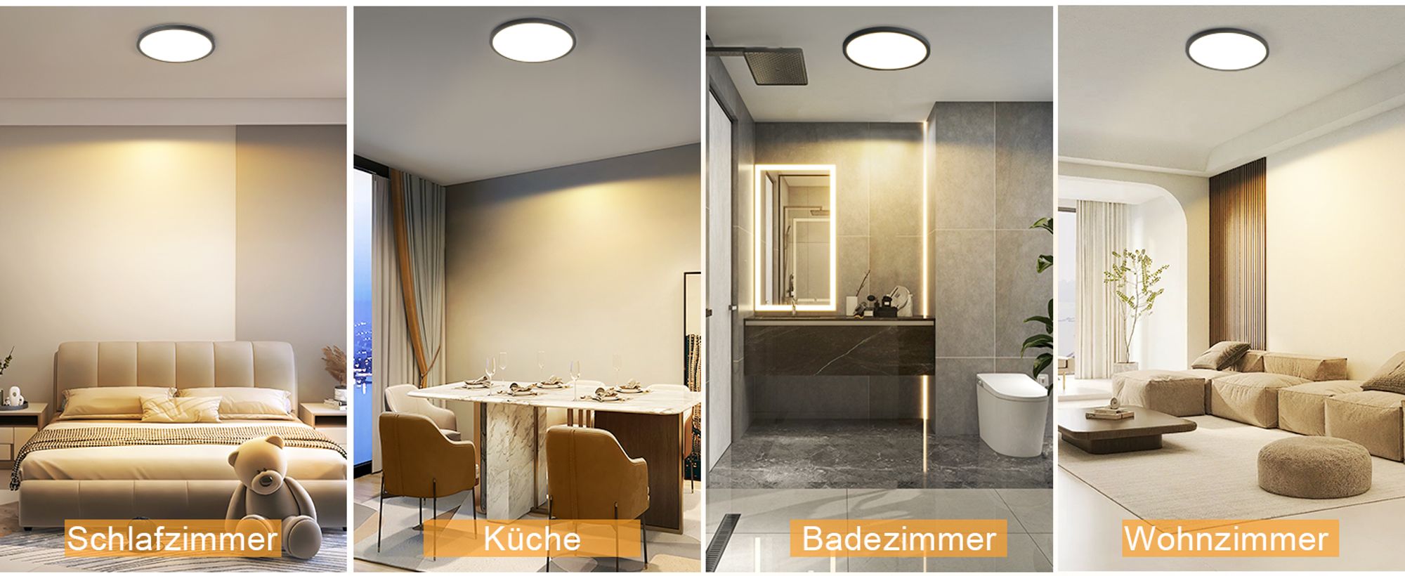 ZMH Deckenlampe LED Deckenleuchte Flach Schlafzimmerlampe 18CM Badezimmerlampe 15W Küchenlampe  Schlafzimmer Schwarz Deckenbeleuchtung Flurlampe Decke Badlampe 3000K für Küche Flur