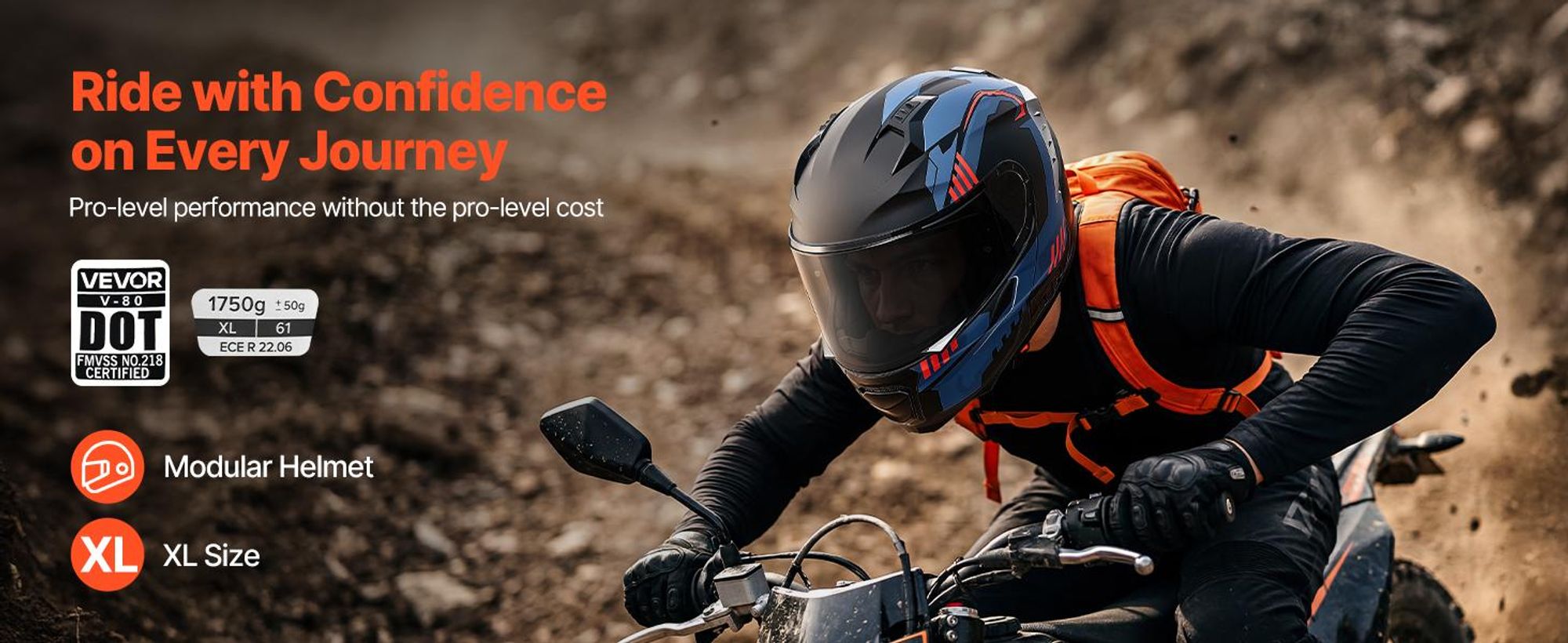 VEVOR Modular Motorradhelm, Klappbarer Vollgesichtshelm mit Dual-Visier, Leichter Bequemer Erwachsenen-Motocross-Straßenhelm für Männer und Frauen - DOT & ECE genehmigt (M Größe)